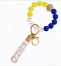 Silicone Beaded Wristlet-Blue and Yellow Baseball - The Vinyl Haus