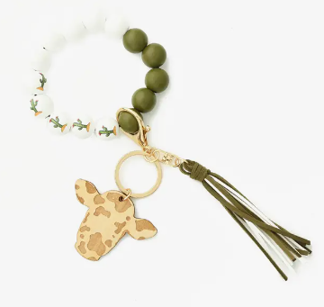 Keychain Wristlets Wooded Beads/ Wood Blank Cow