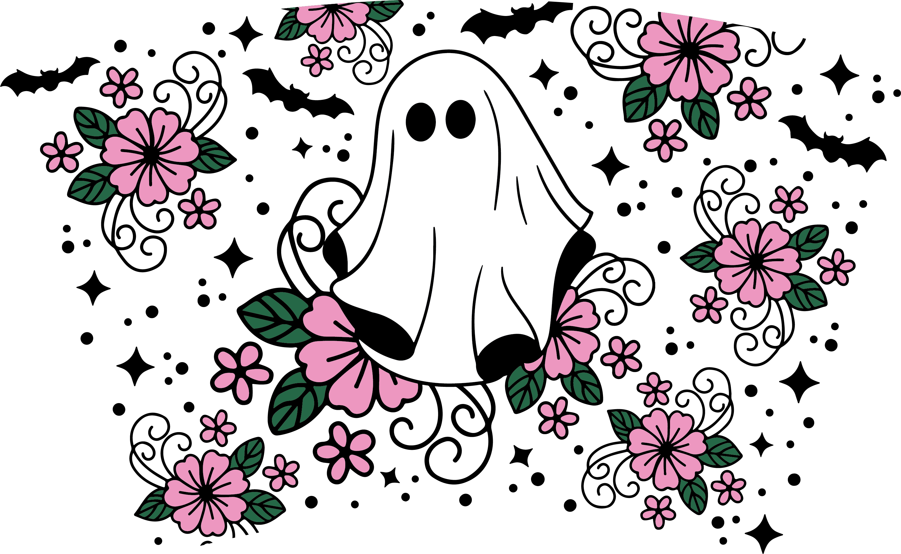 Venti Cold Cup 24 oz Vinyl Wrap - Floral Ghost - The Vinyl Haus Main image