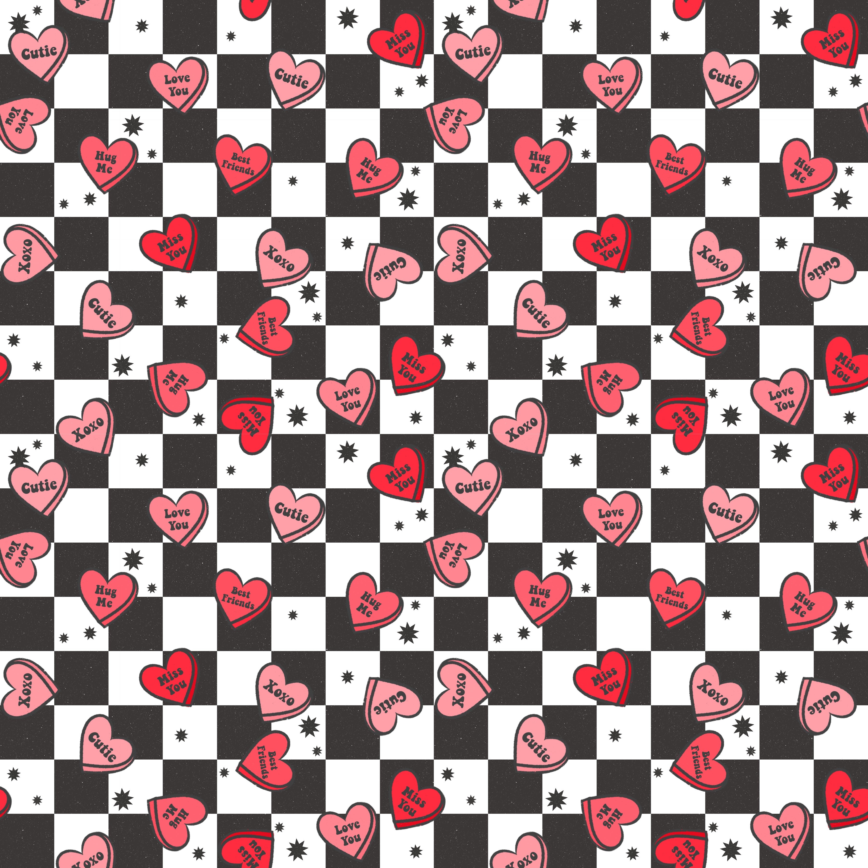 Checker Board Hearts Patterned Vinyl 12" x 12" - The Vinyl Haus Main image