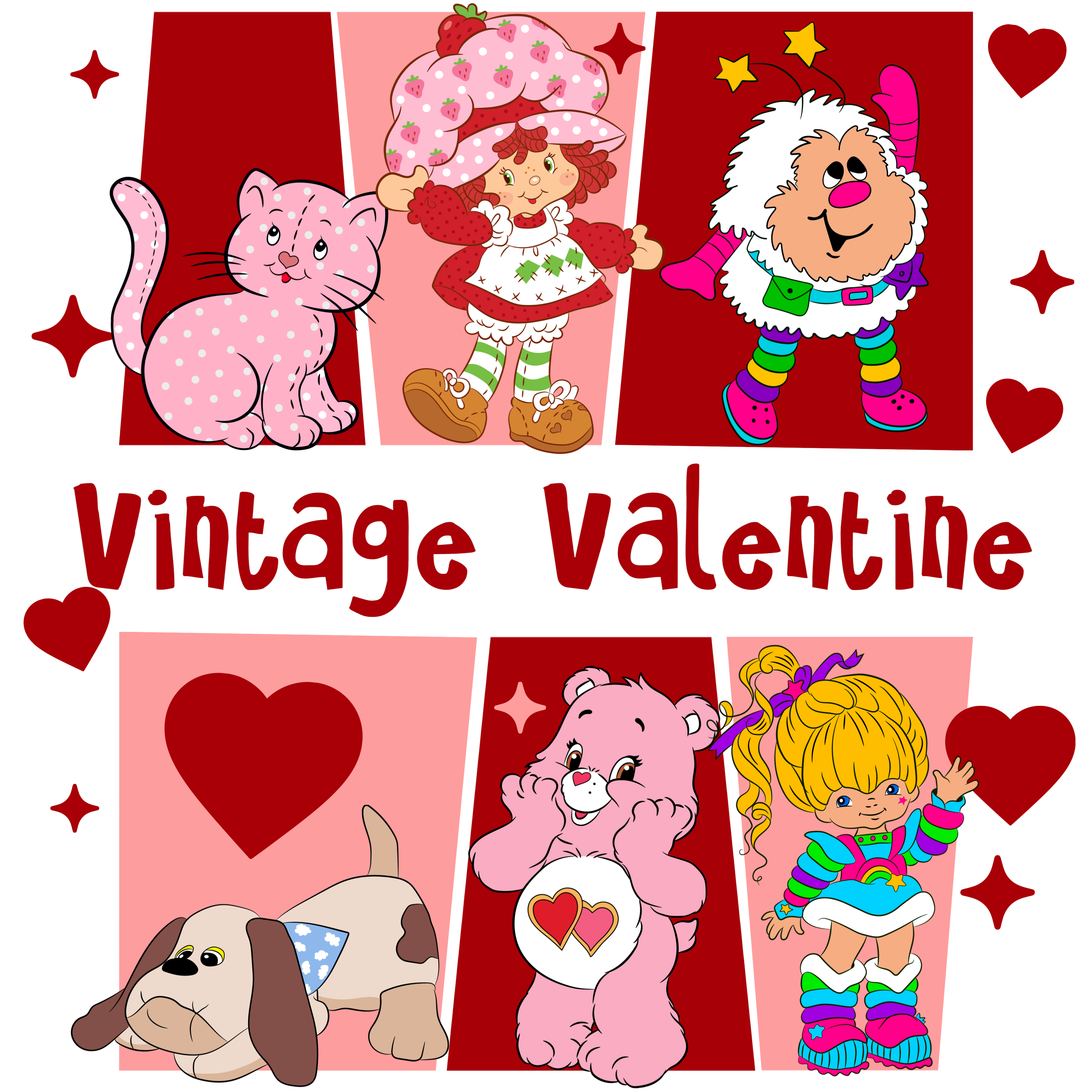 DTF Print-Vintage Valentine Strawberry girl with sleeve design Main image