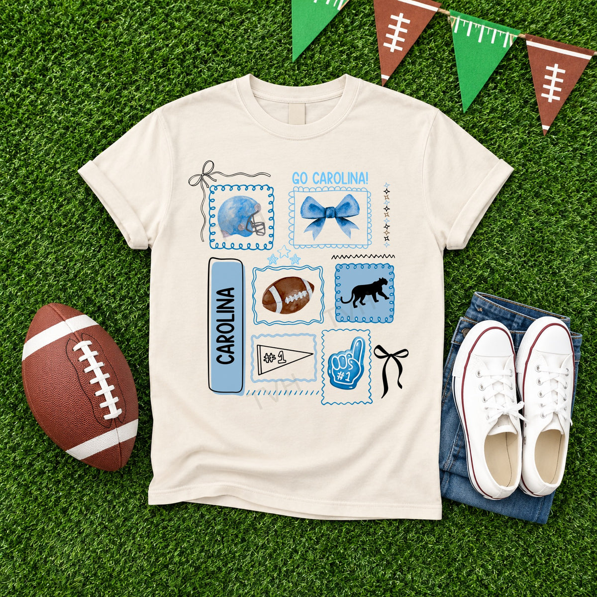 DTF PRINT - Football Carolina Panthers Go Carolina Panther Bow
