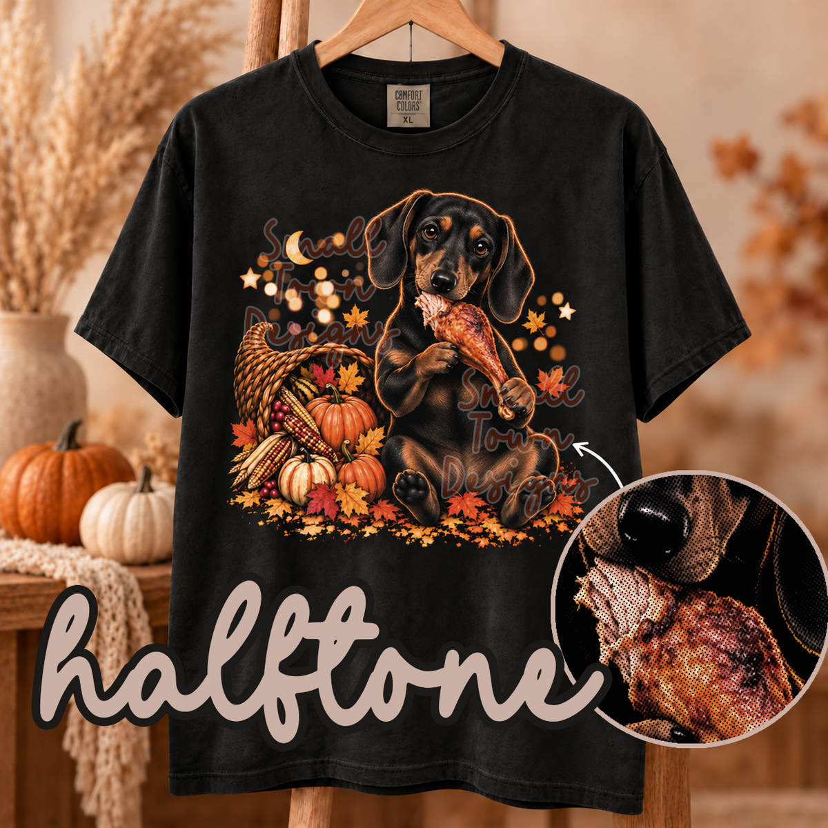DTF PRINT - Dachshund with Turkey Leg Halftone