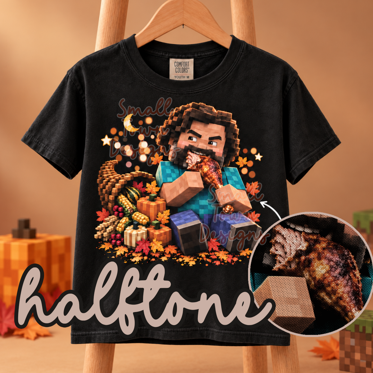 DTF PRINT - Mine Craft with Turkey Leg Halftone Main image