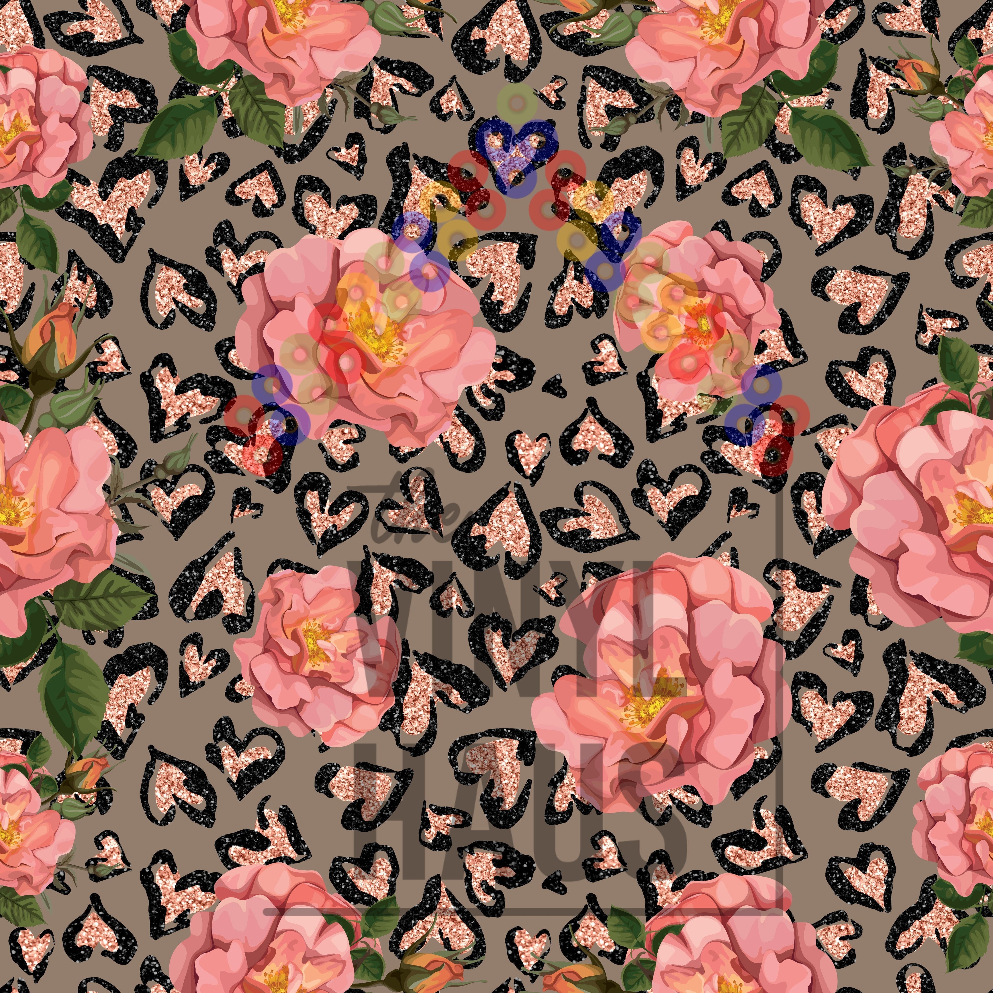Pink flowers, heart Cheetah Pattern Vinyl 12" x 12" - The Vinyl Haus