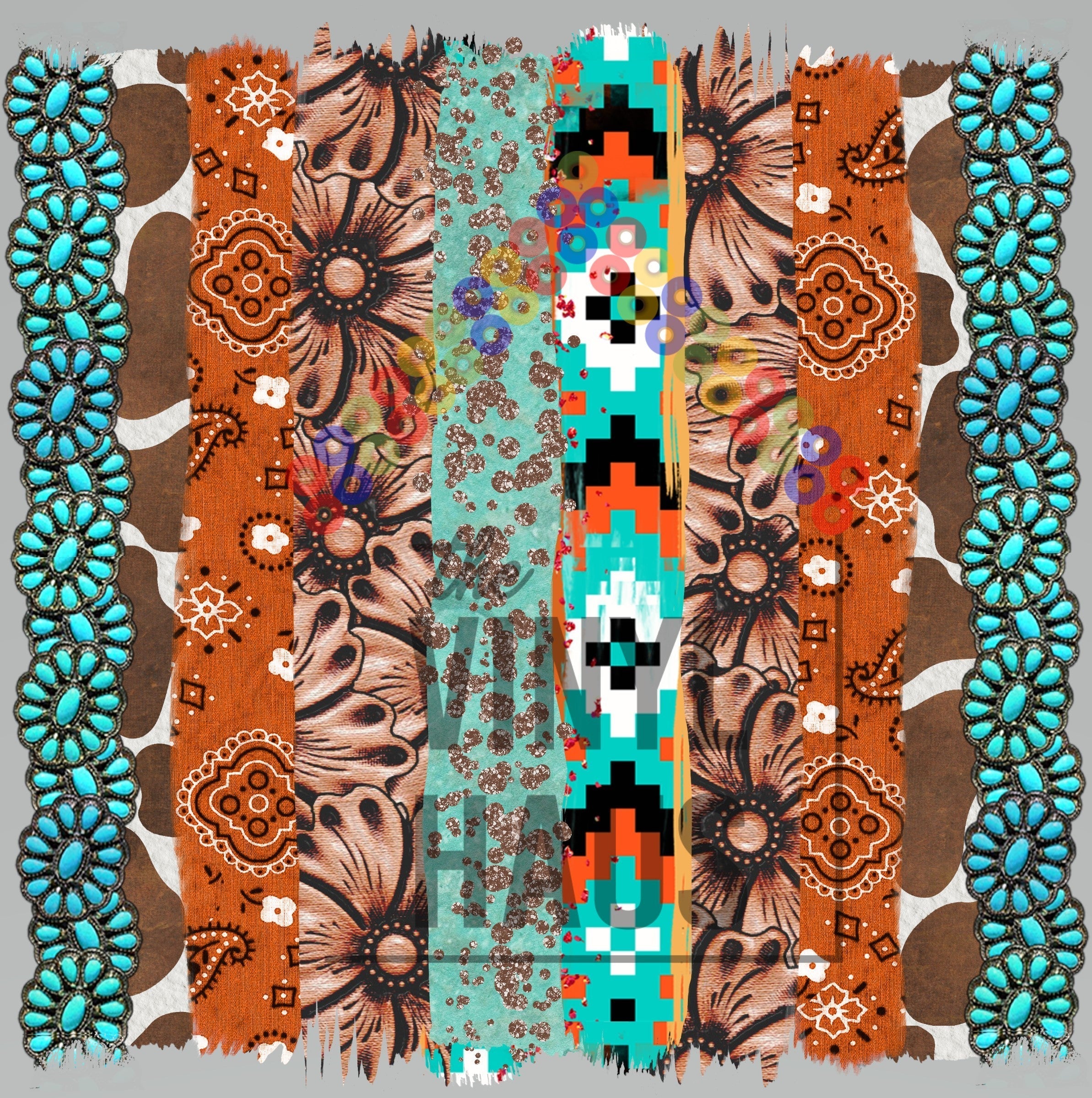 Western Turquoise Brushstrokes Pattern Vinyl 12" x 12" - The Vinyl Haus Main image