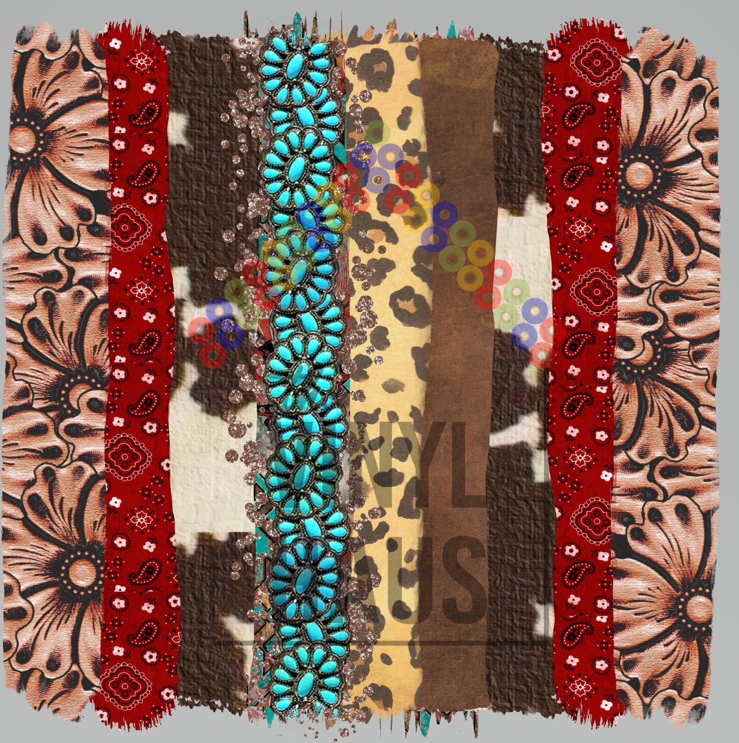 Western Turquoise Brushstrokes Pattern Vinyl 12" x 11.5" - The Vinyl Haus Main image