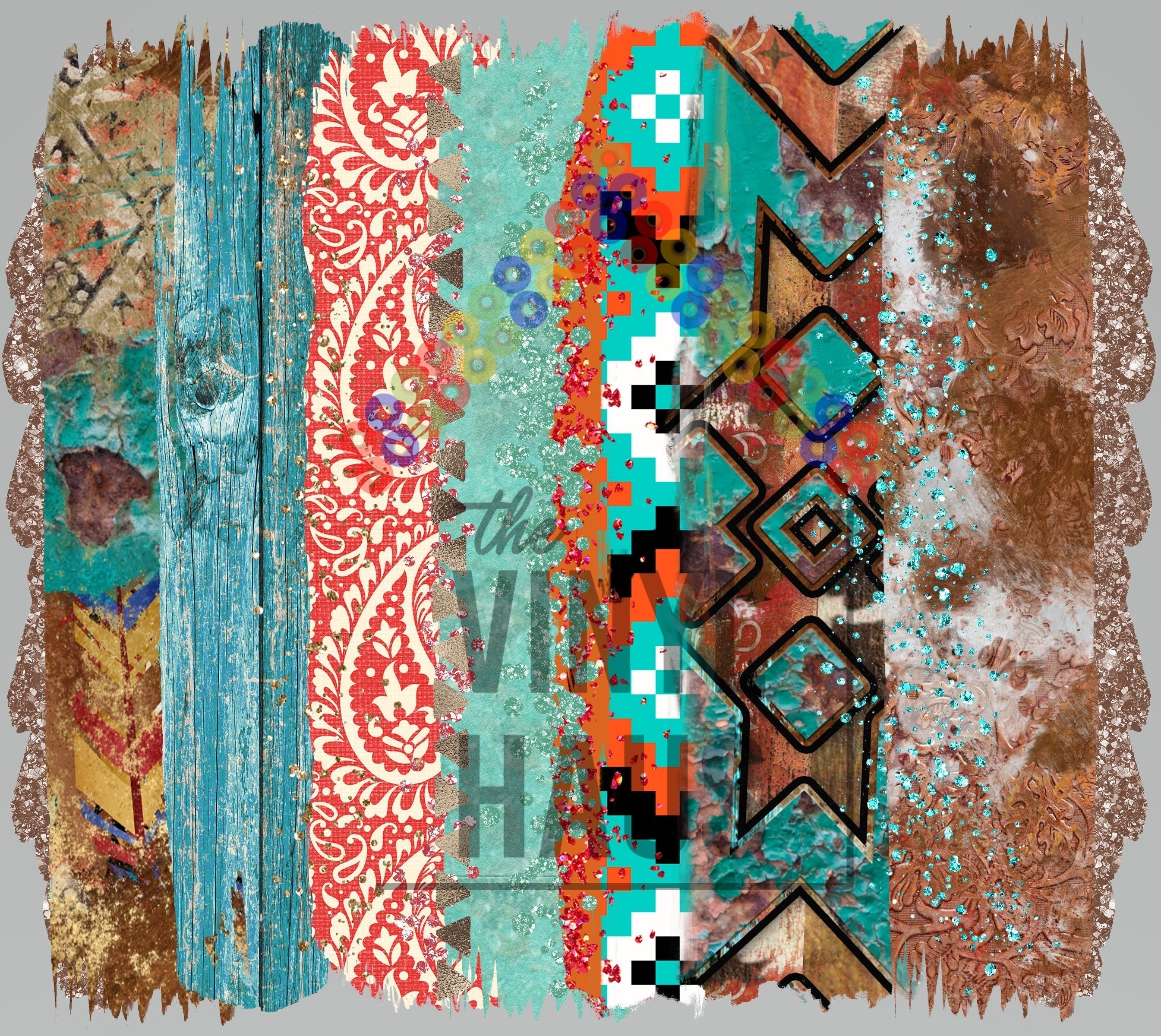 Western Turquoise Brushstrokes Pattern Vinyl 12" x 10" - The Vinyl Haus Main image
