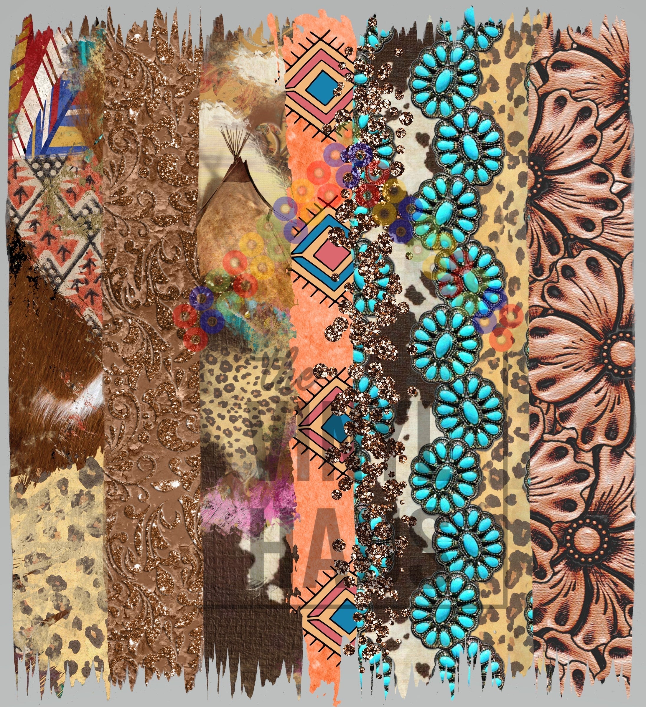 Western Turquoise Brush strokes Pattern Vinyl 12" x 10.5" - The Vinyl Haus Main image