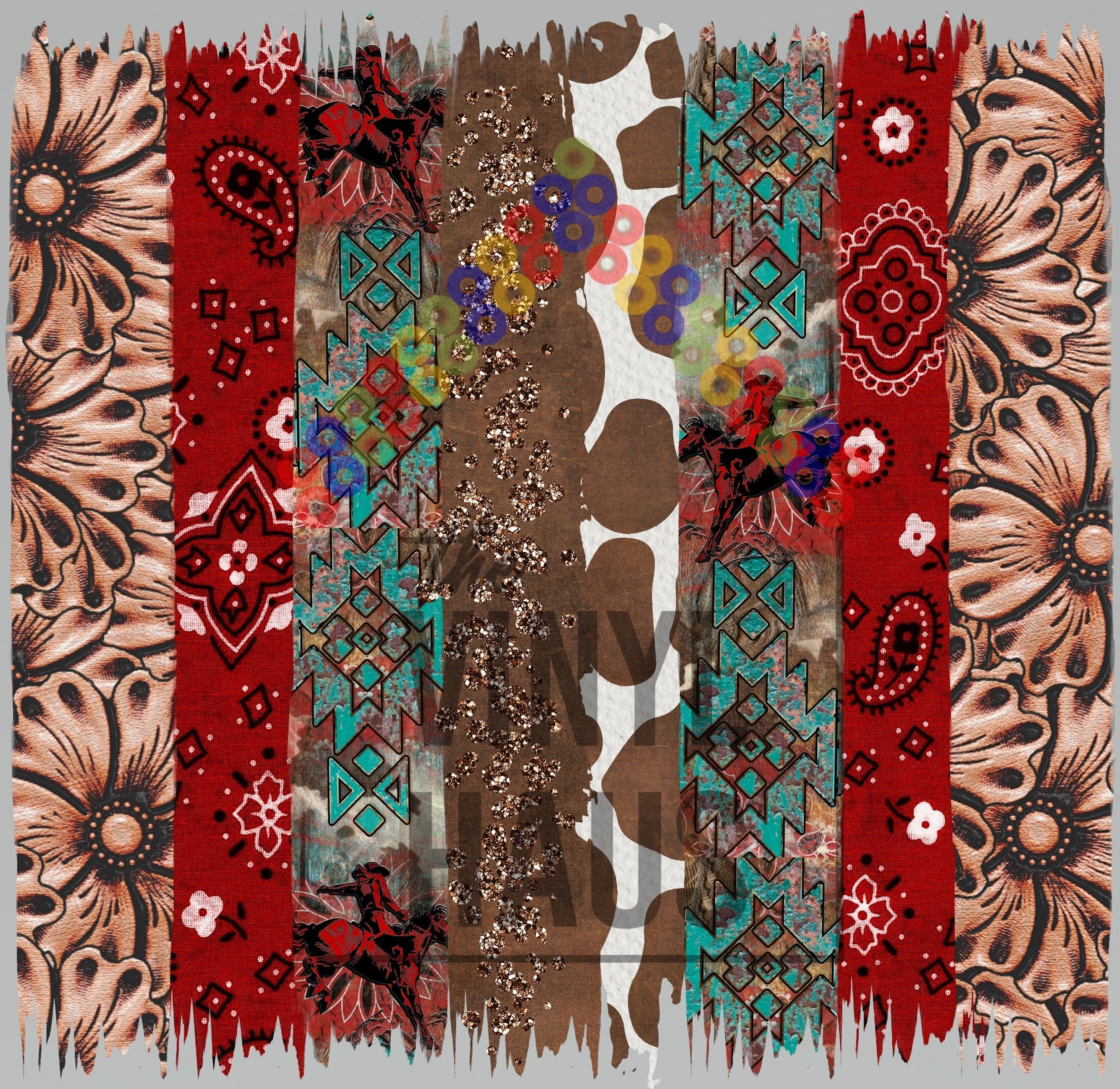 Western Turquoise Brushstrokes Pattern Vinyl 12" x 11.5" - The Vinyl Haus