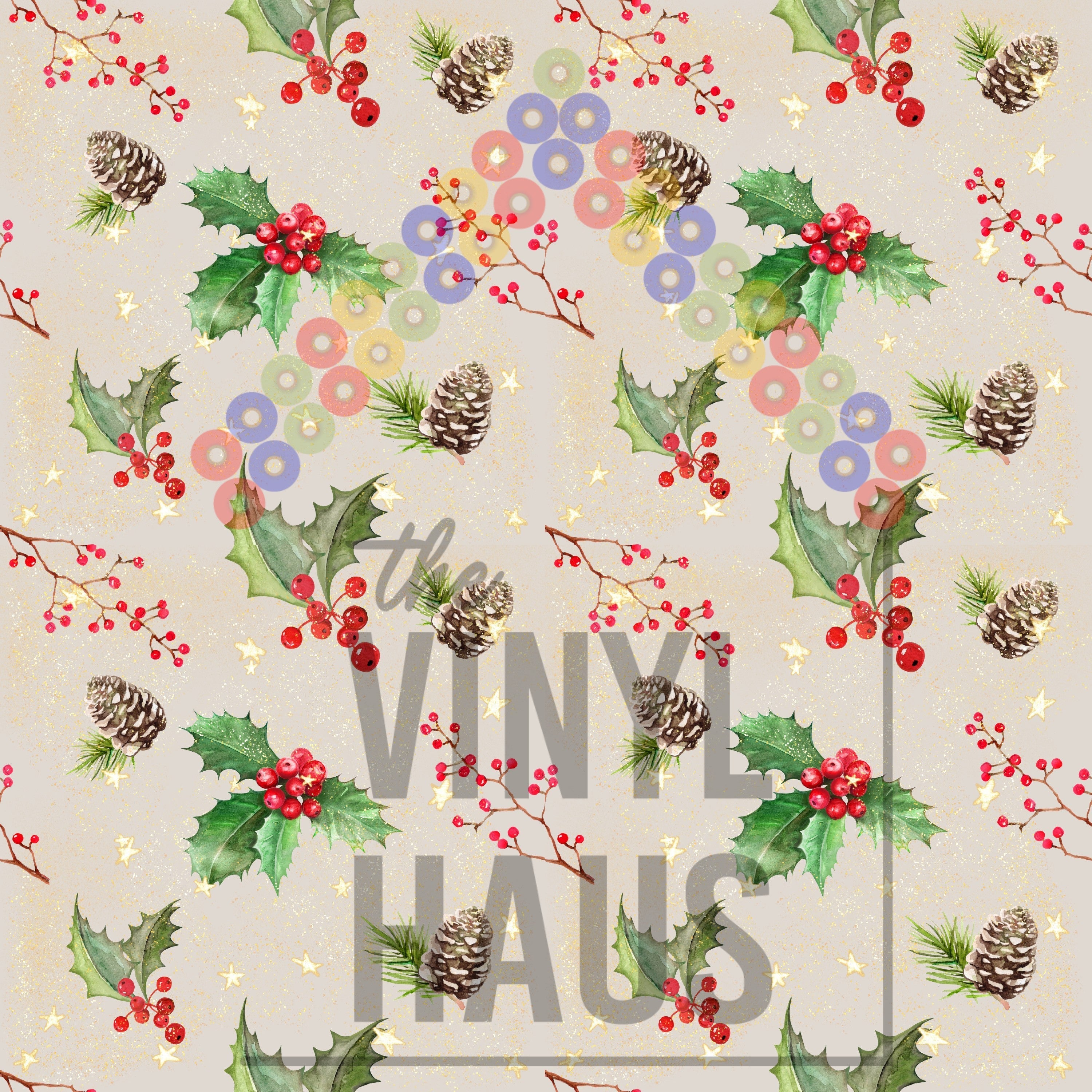 Holly, Pinecone Christmas Pattern Vinyl 12" x 12" - The Vinyl Haus Main image