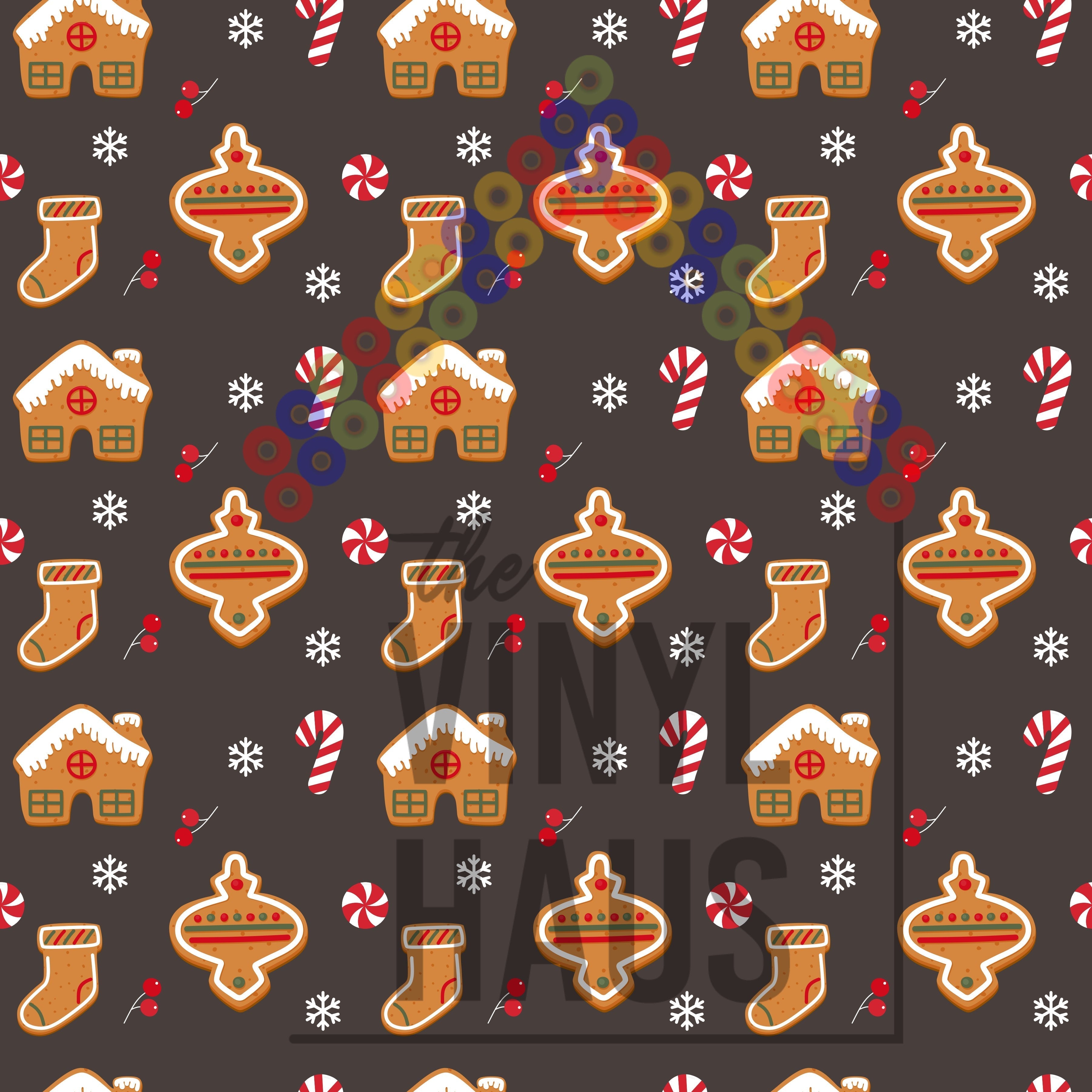 Gingerbread Cookies and Candy Canes Pattern Vinyl 12" x 12" - The Vinyl Haus