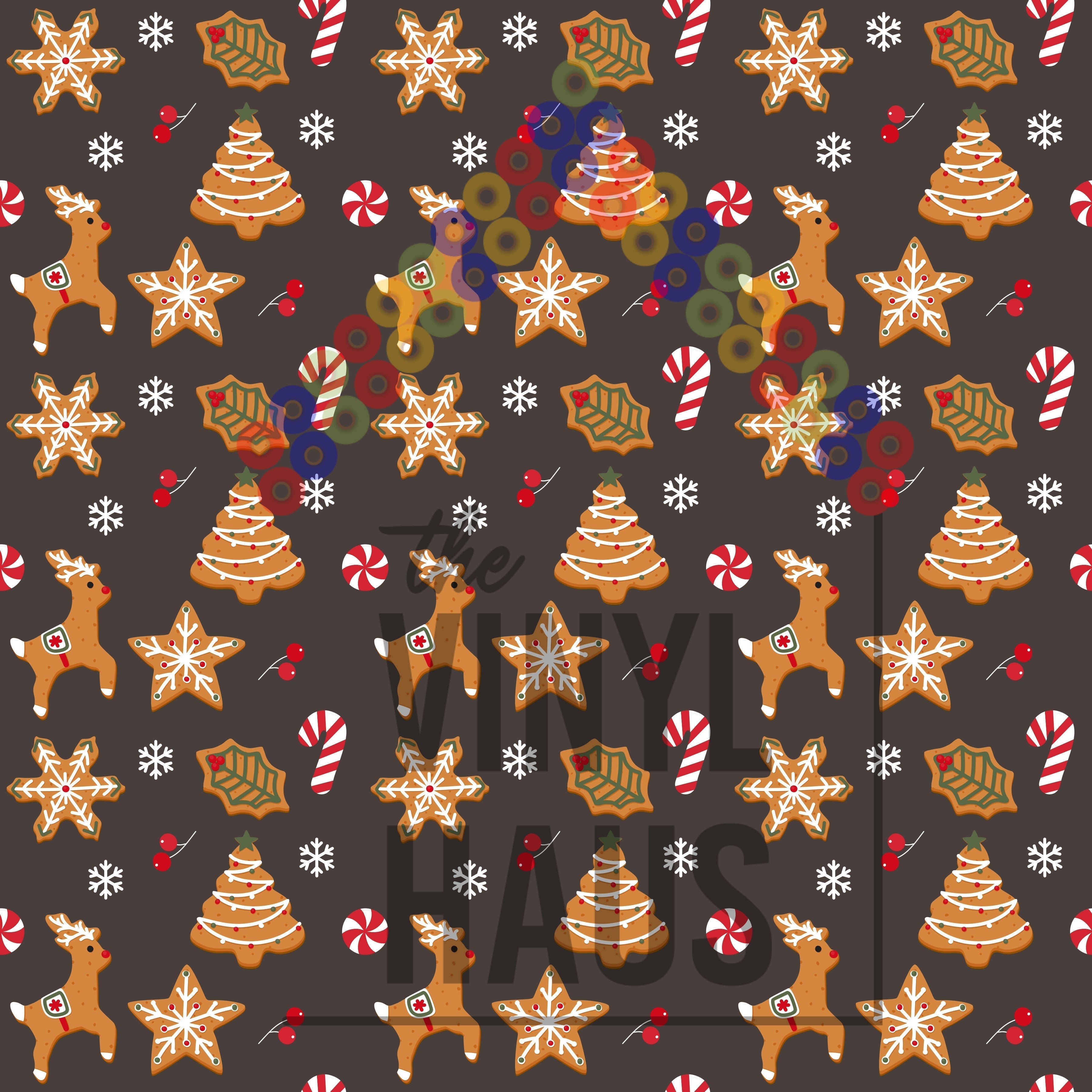 Gingerbread Cookies and Candy Cane Pattern Vinyl 12" x 12" - The Vinyl Haus Main image