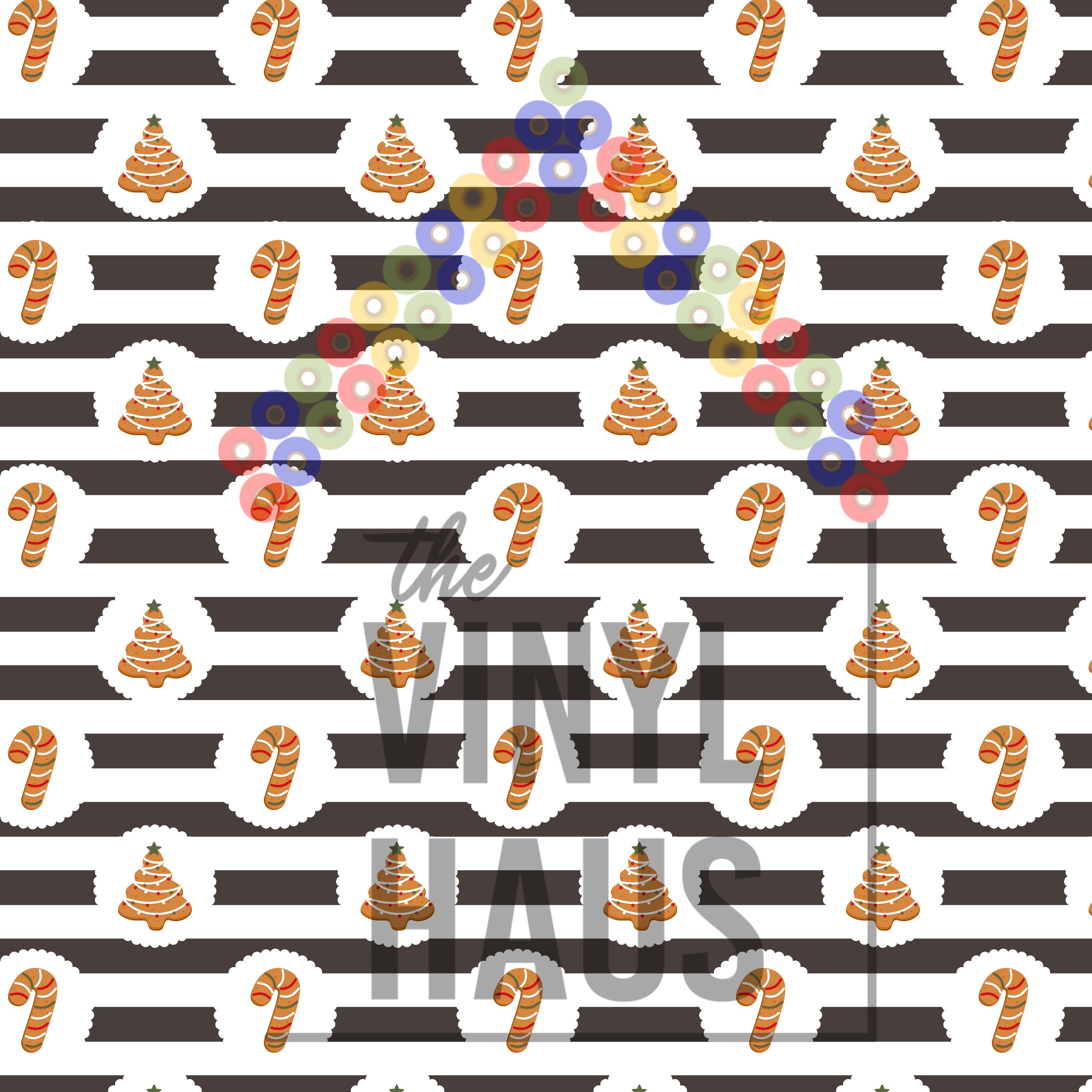 Gingerbread Cookies and Candy Cane Pattern Vinyl 12" x 12" - The Vinyl Haus Main image