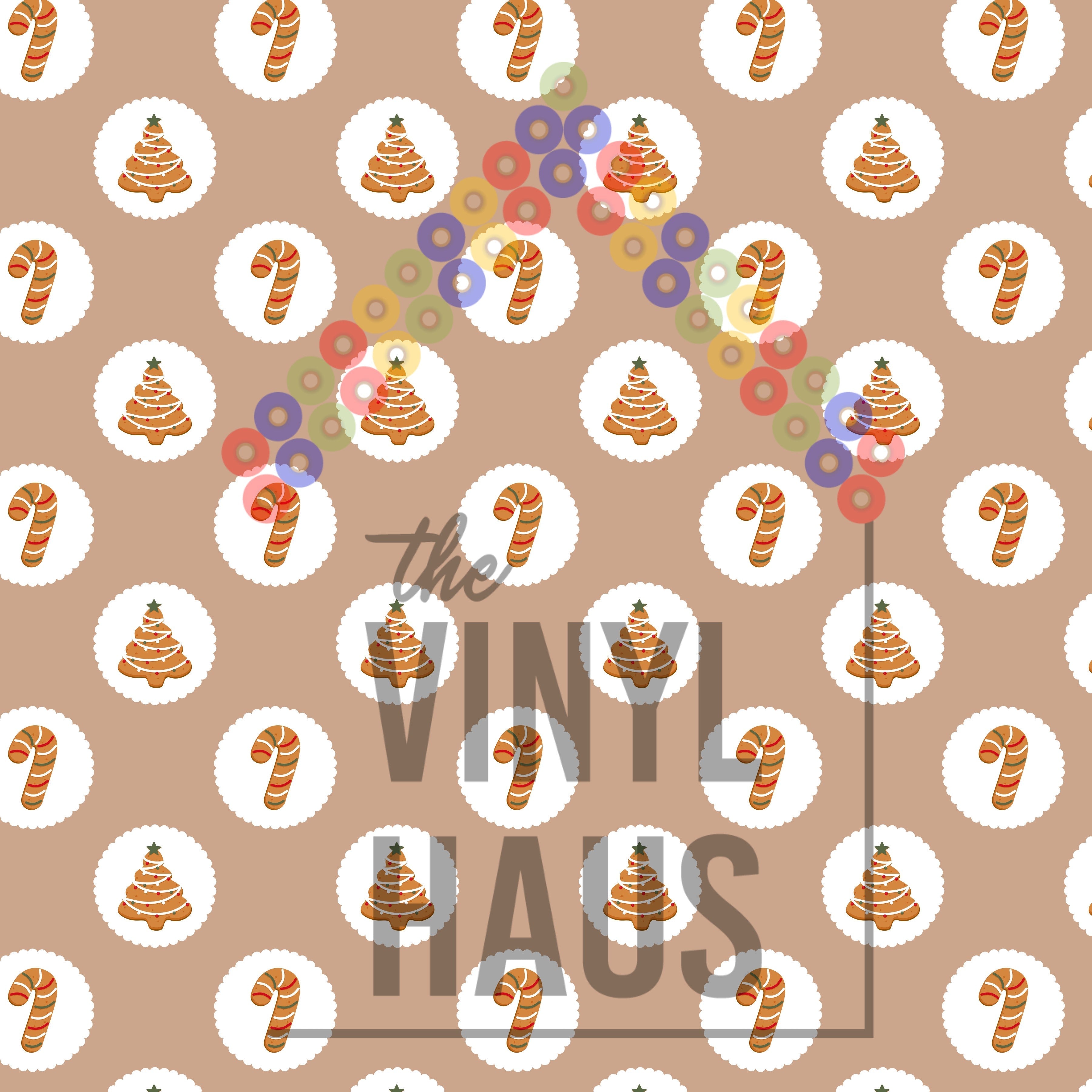Gingerbread Cookies and Candy Cane Pattern Vinyl 12" x 12" - The Vinyl Haus Main image