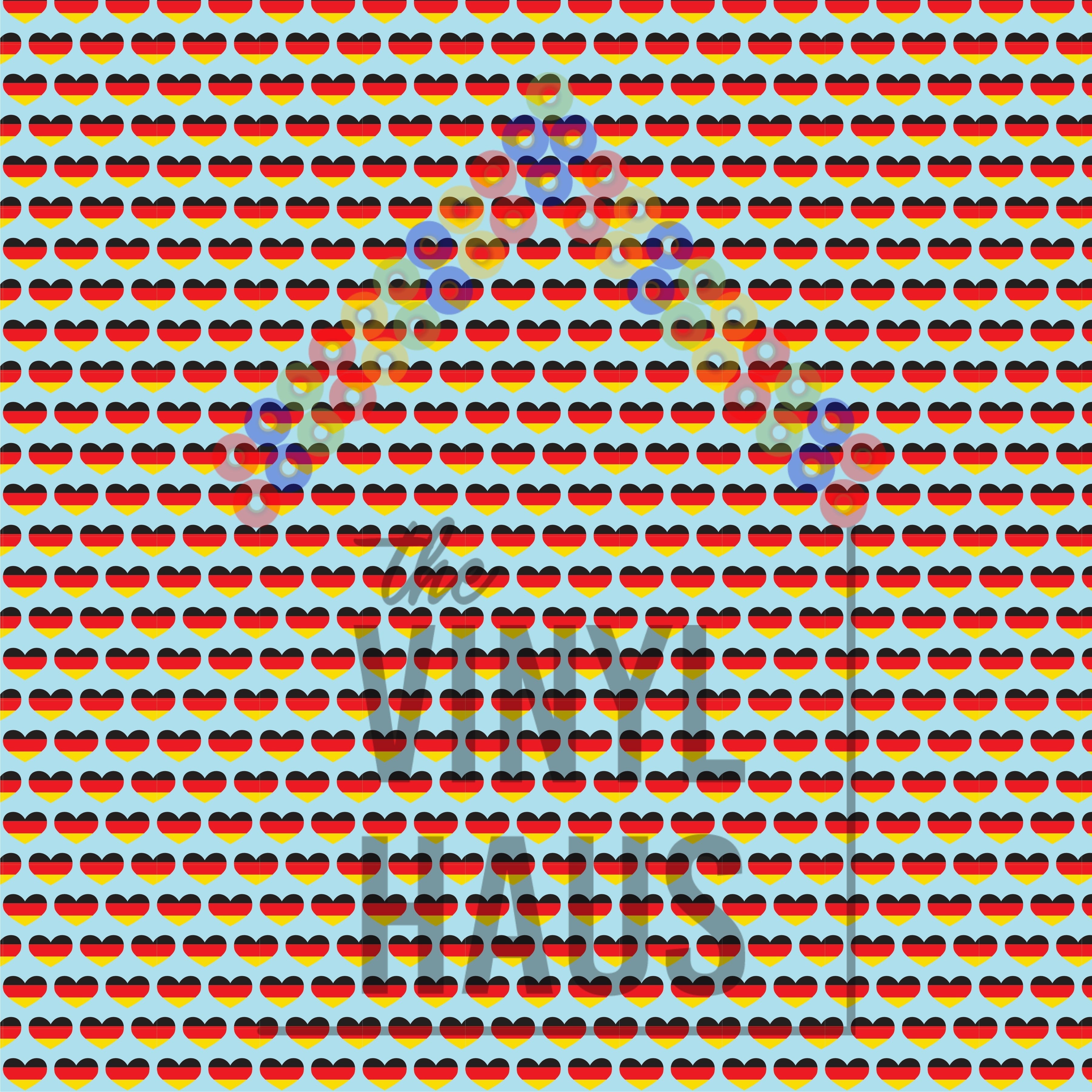 Oktoberfest/Wurstfest German Flag Hearts Pattern Vinyl 12" x 12" - The Vinyl Haus Main image