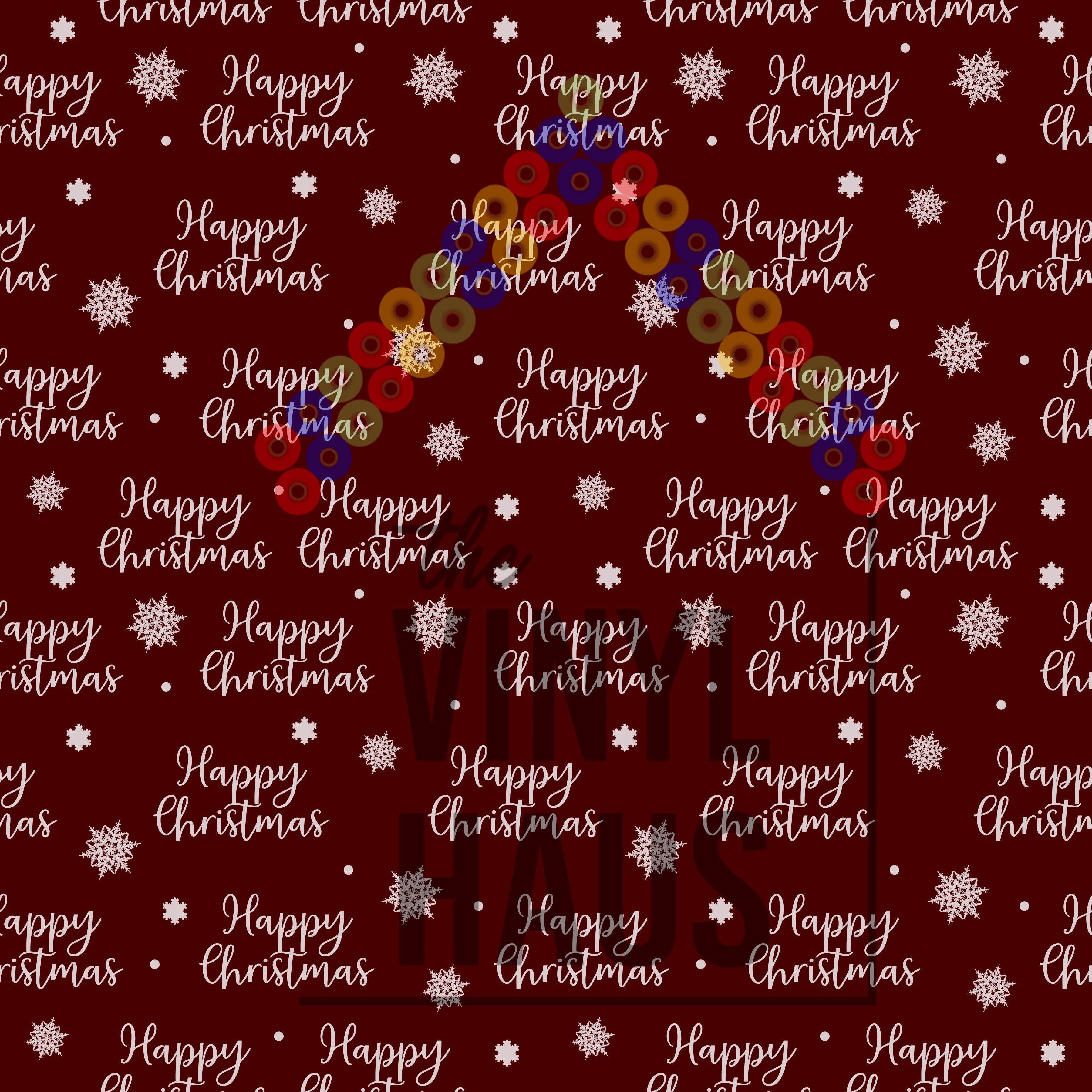 Happy Christmas with Snowflakes Pattern Vinyl 12" x 12" - The Vinyl Haus Main image