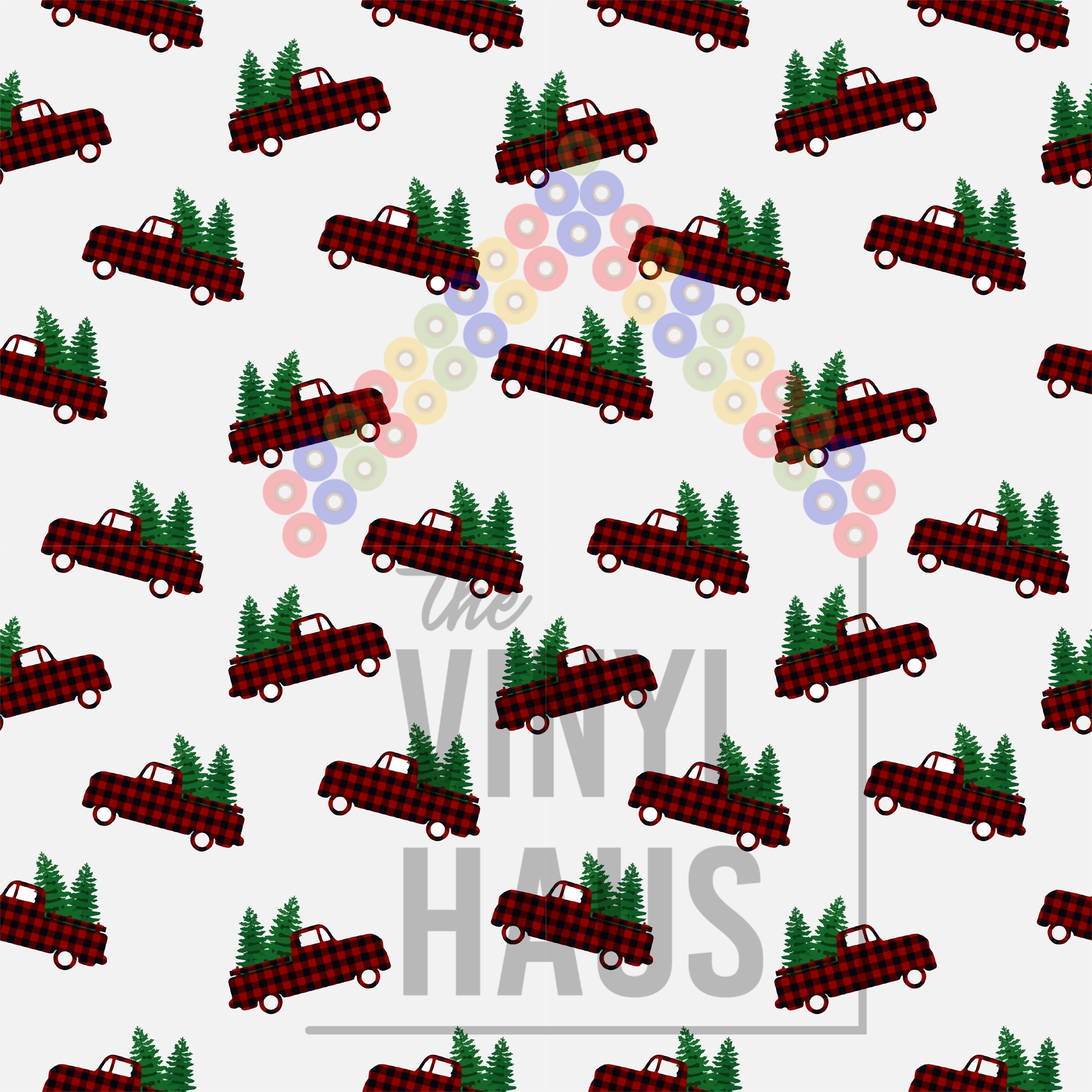 Red Truck Christmas Tree Pattern Vinyl 12" x 9" - The Vinyl Haus Main image