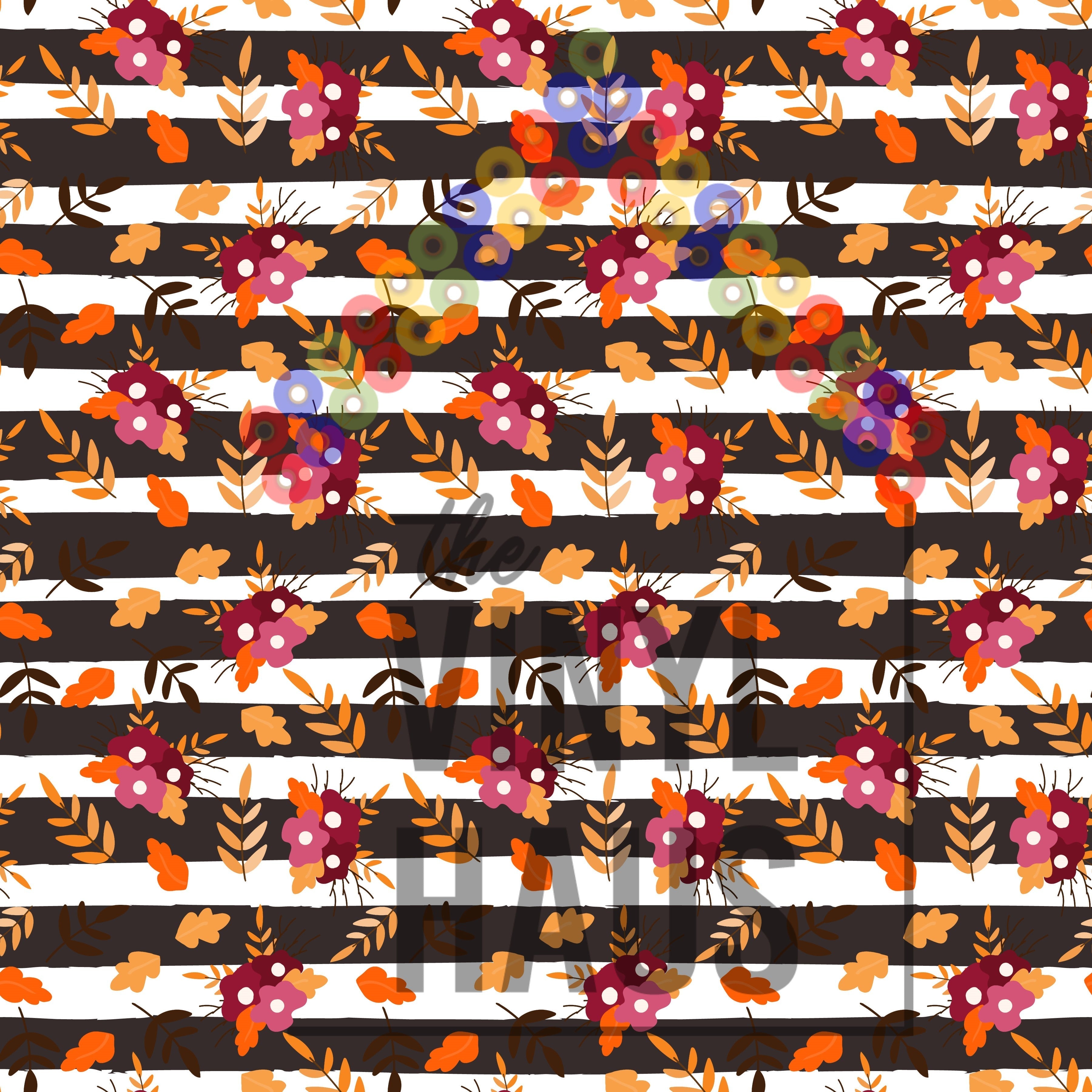Fall Leaves and Stripes Pattern Vinyl 12" x 9" - The Vinyl Haus Main image