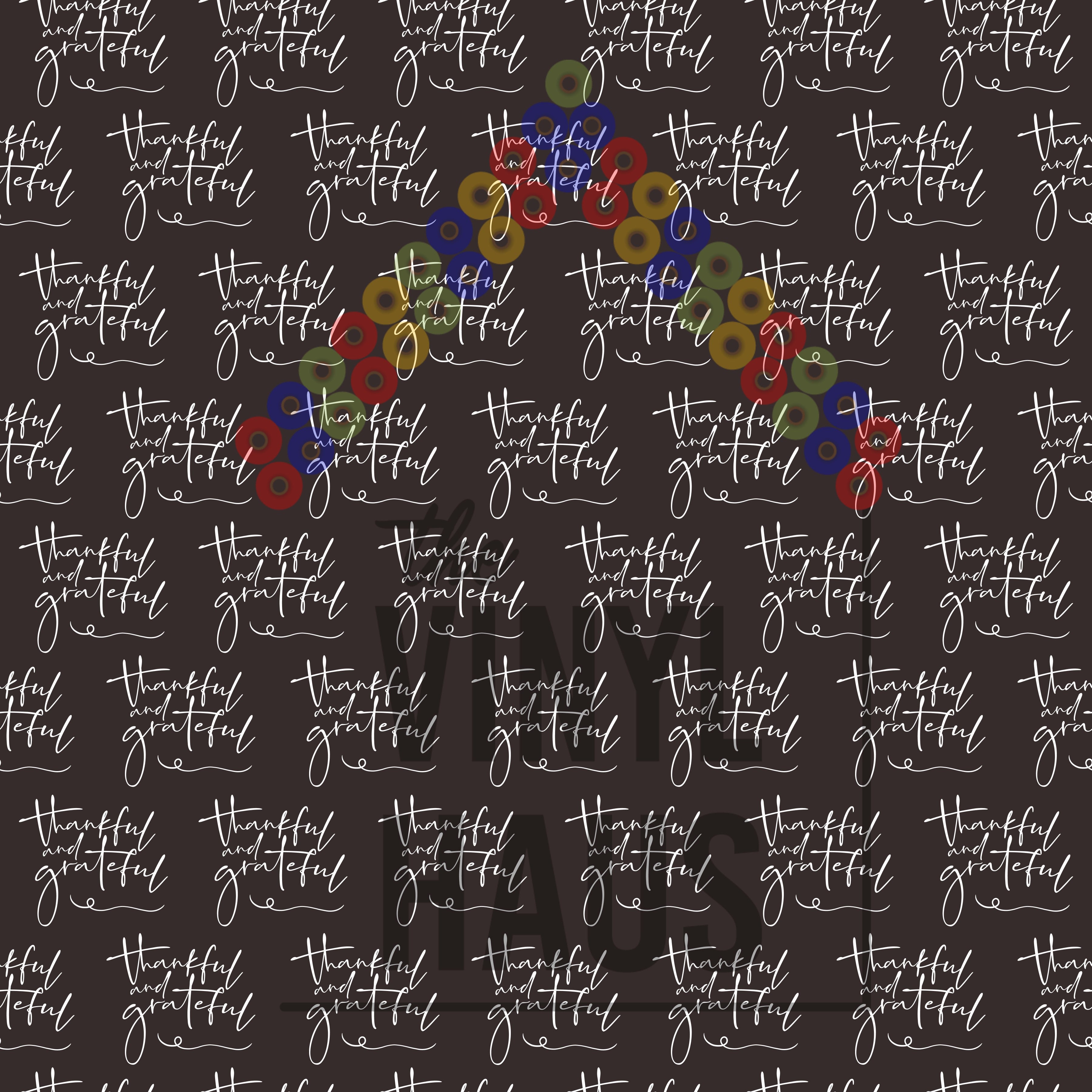 Thankful and Grateful Charcoal Background Pattern Vinyl 12" x 9" - The Vinyl Haus Main image