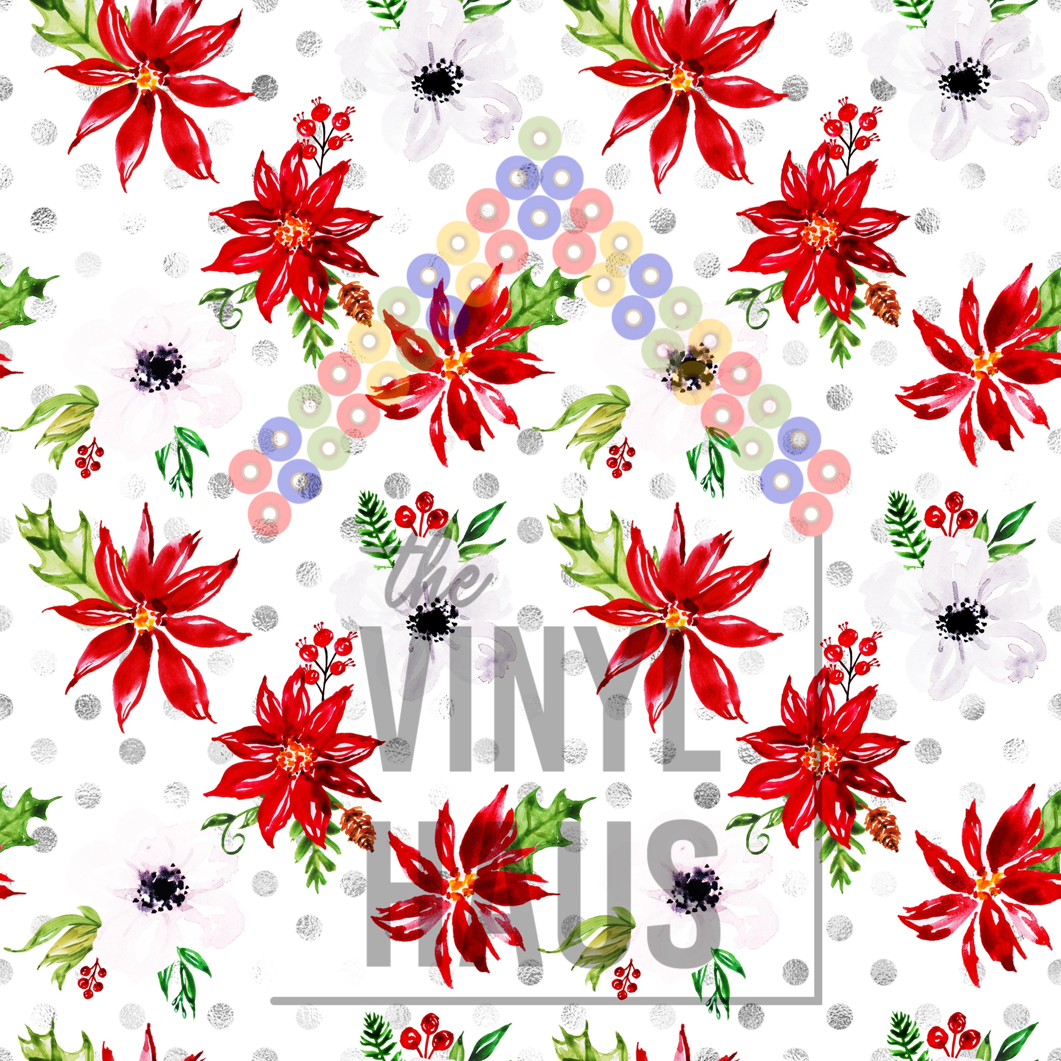 Christmas Poinsettia Pattern Vinyl 12" x 12" - The Vinyl Haus Main image
