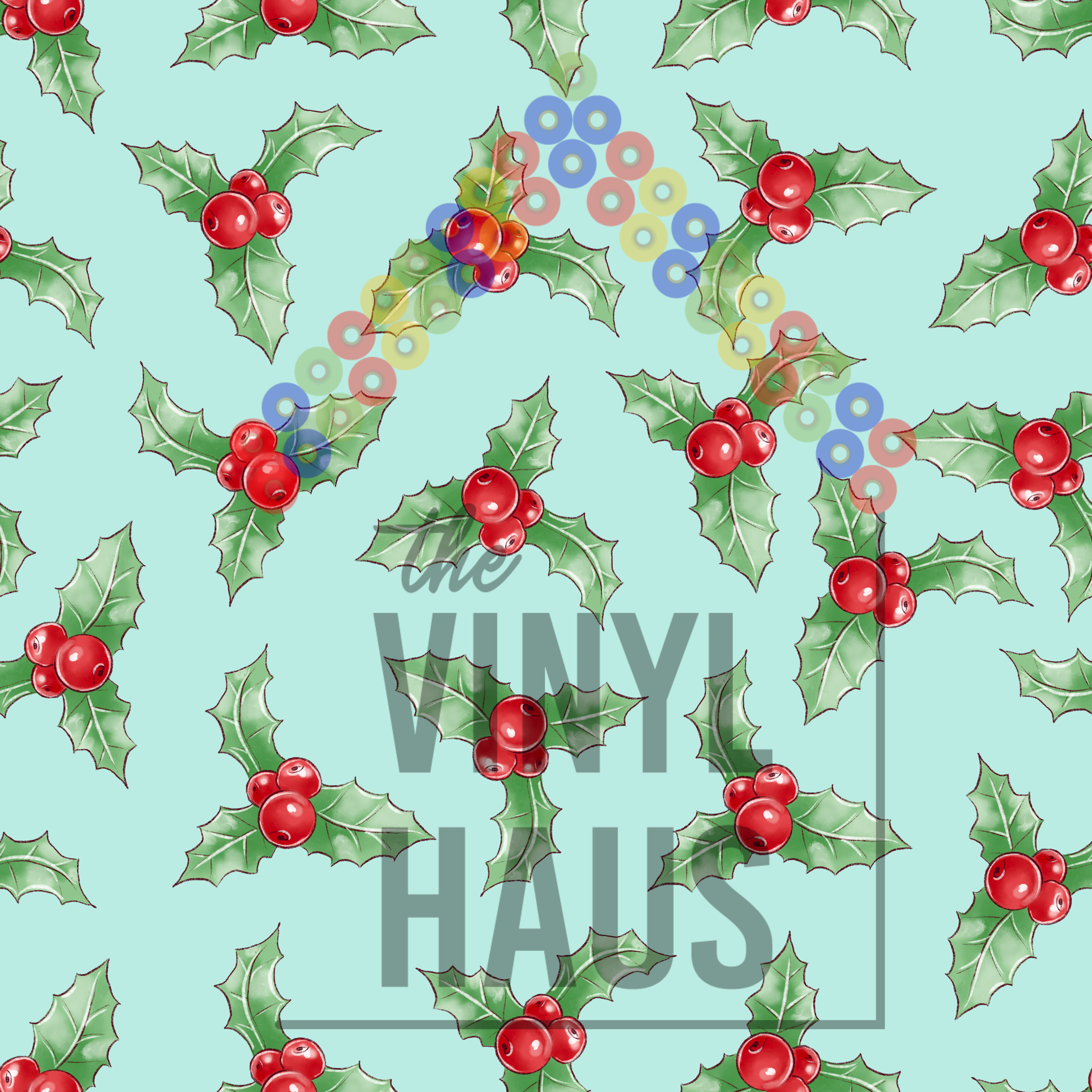 Holly Leaves and Berries  Pattern Vinyl 12" x 12" - The Vinyl Haus Main image