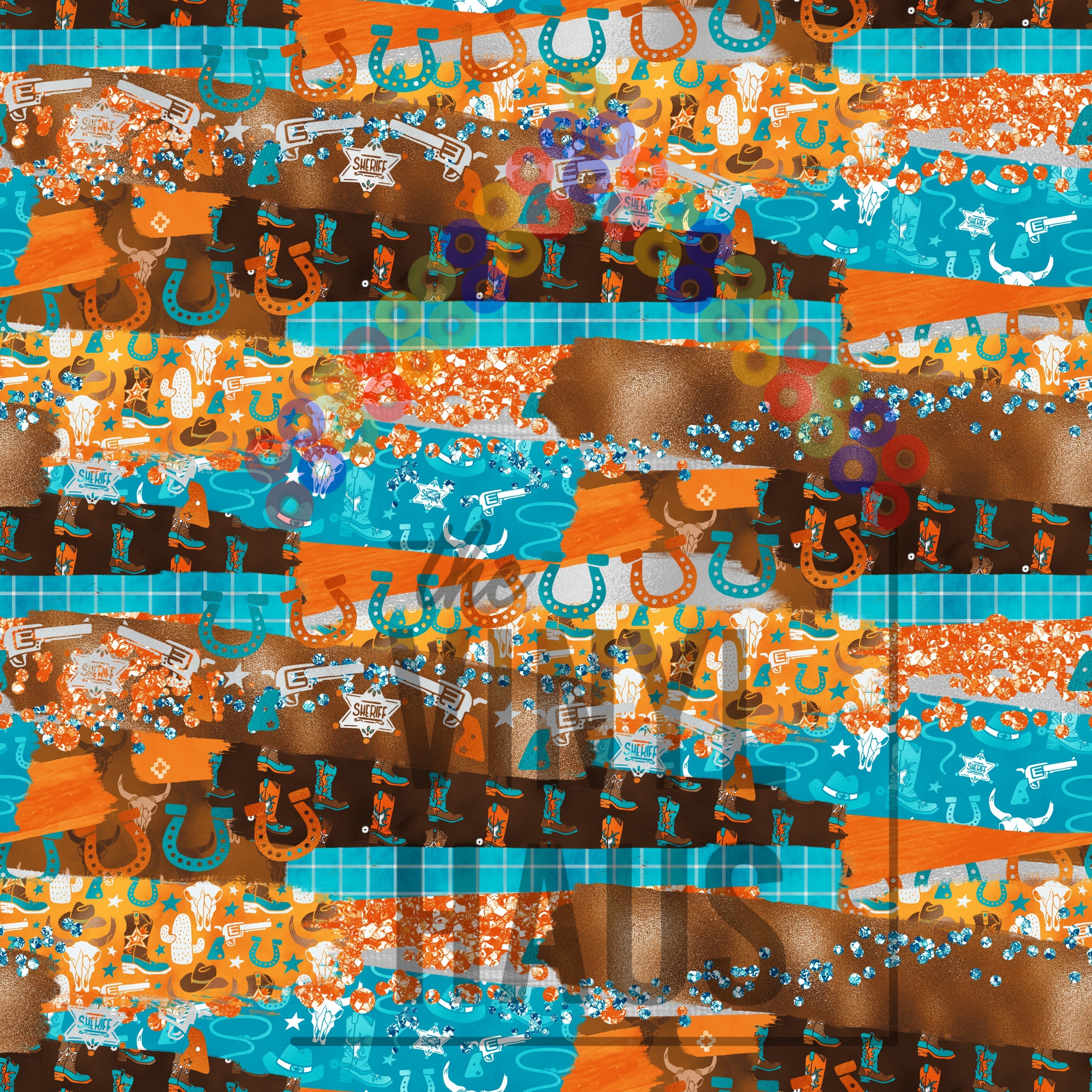 Western Cowboy Boots and Skulls Brushstrokes Pattern Vinyl 12" x 12" - The Vinyl Haus Main image
