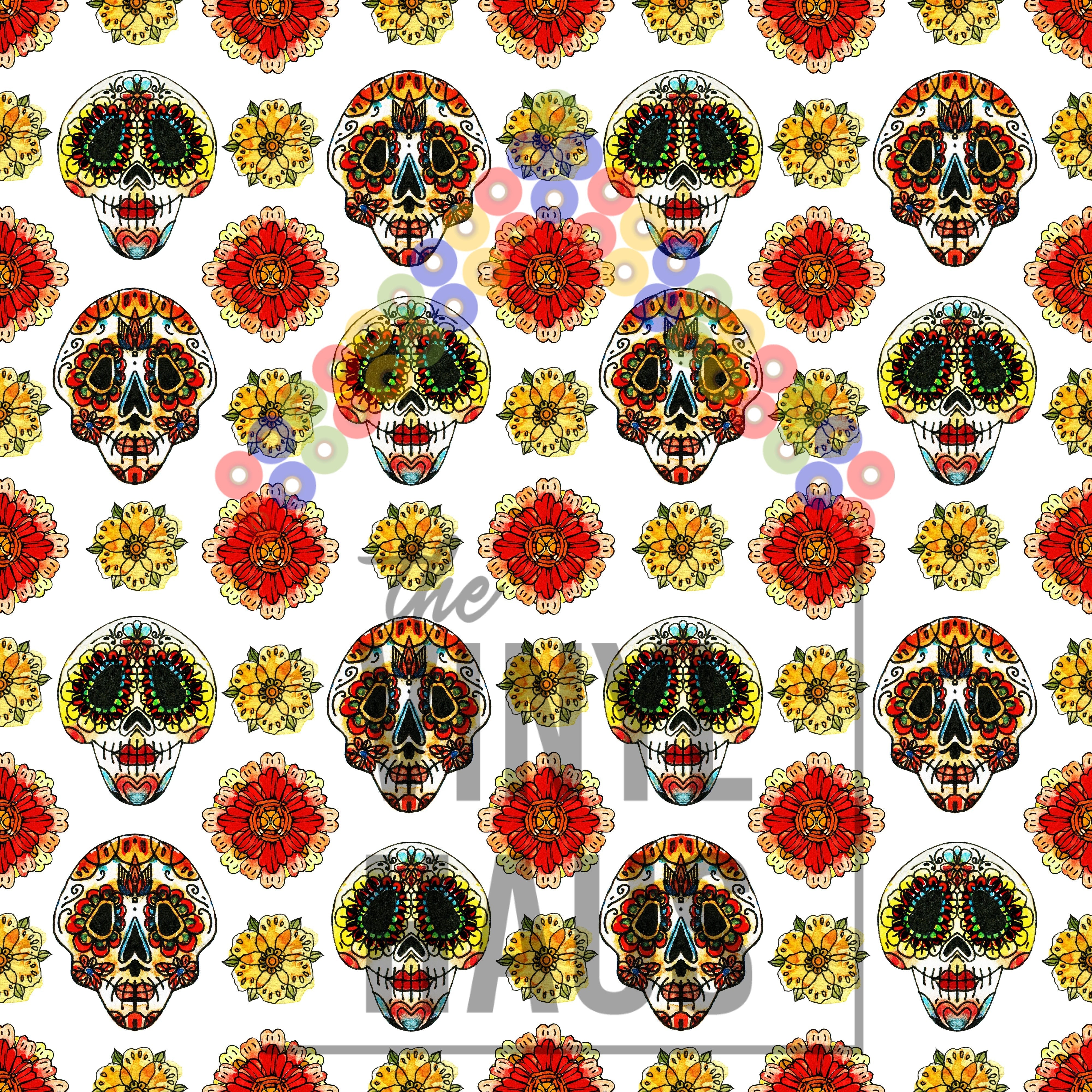 Sugar Skulls and Flowers Pattern Vinyl 12" x 12" - The Vinyl Haus Main image