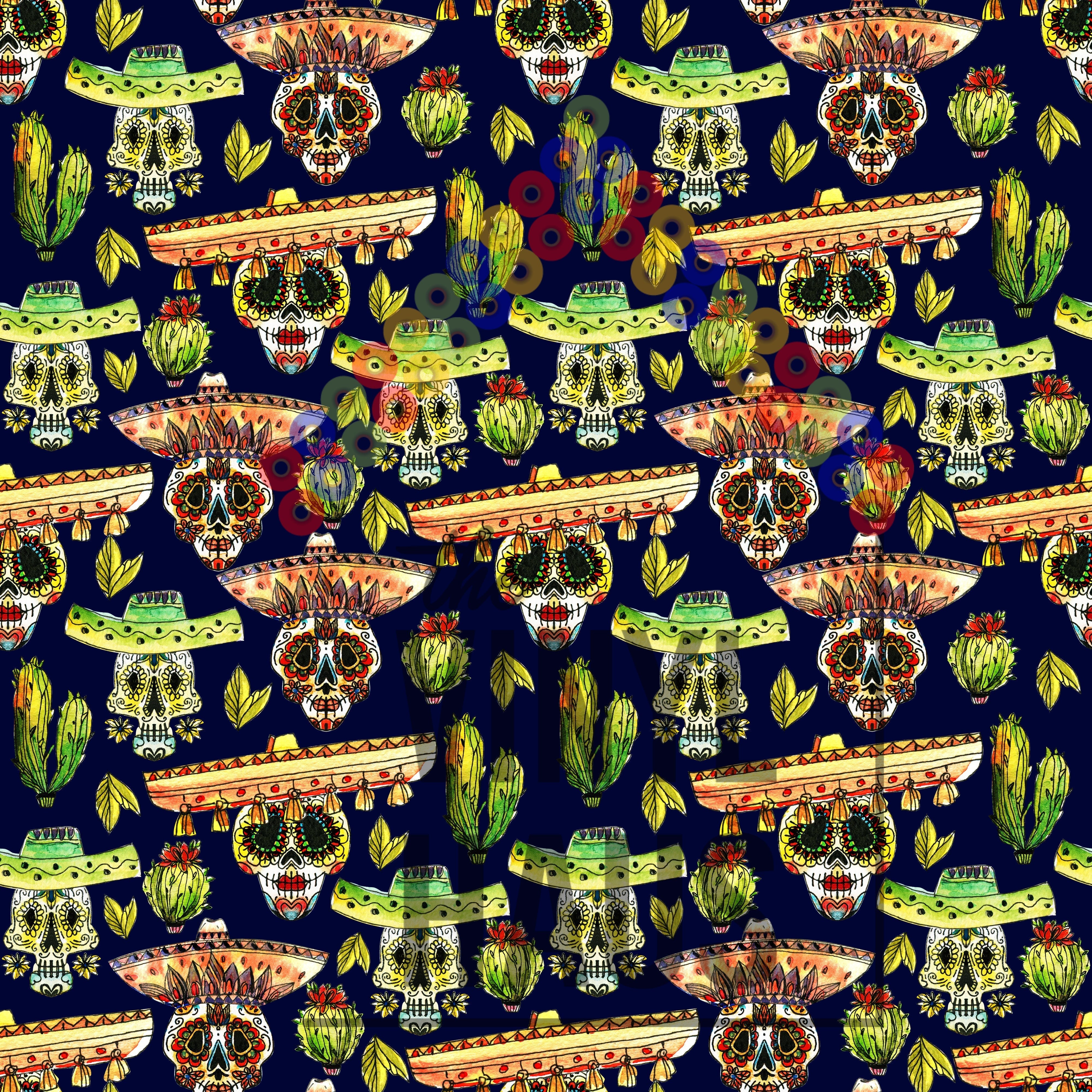 Sugar Skulls With Sombreros Pattern Vinyl 12" x 12" - The Vinyl Haus Main image