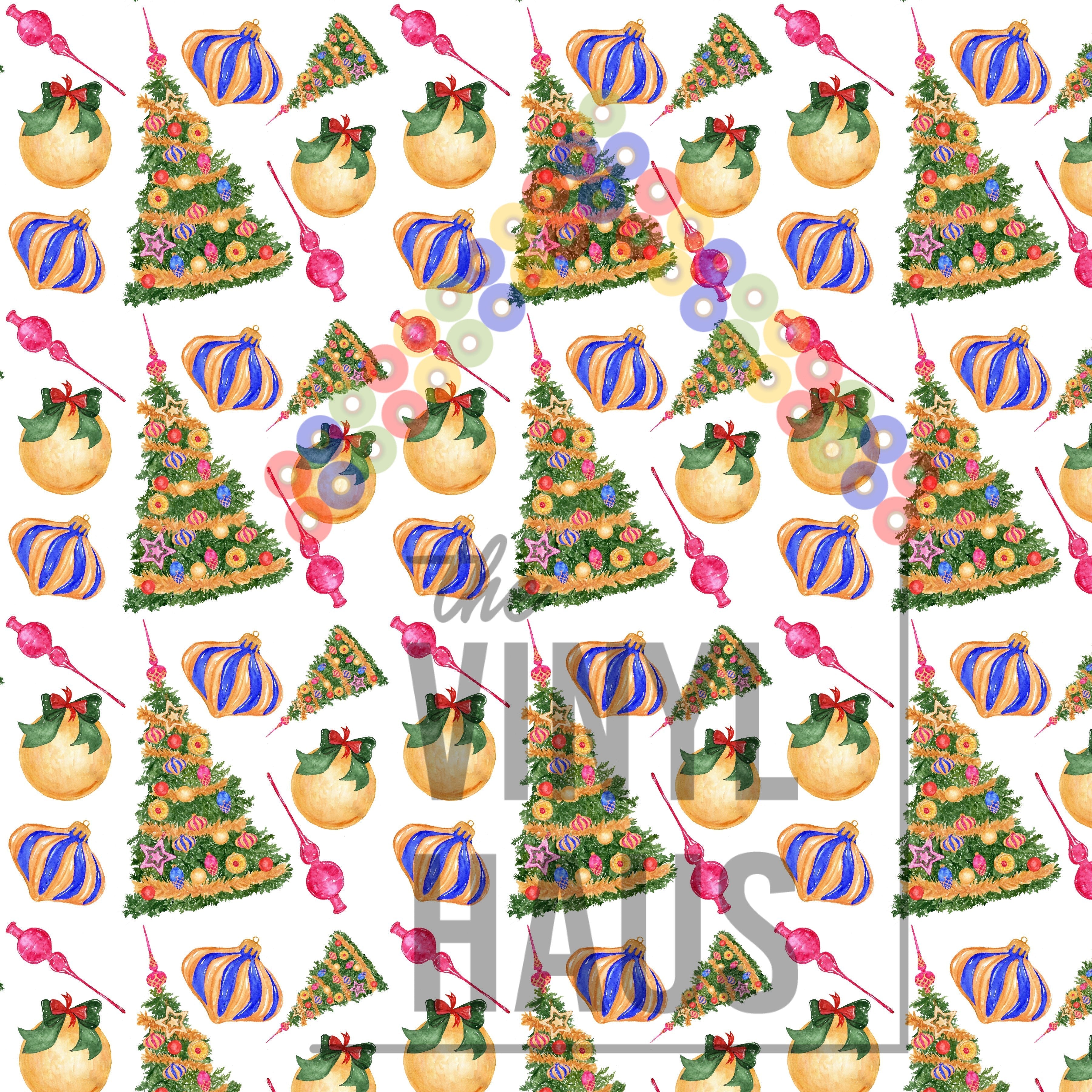 Christmas Trees and Ornaments Pattern Vinyl 12" x 12 - The Vinyl Haus Main image