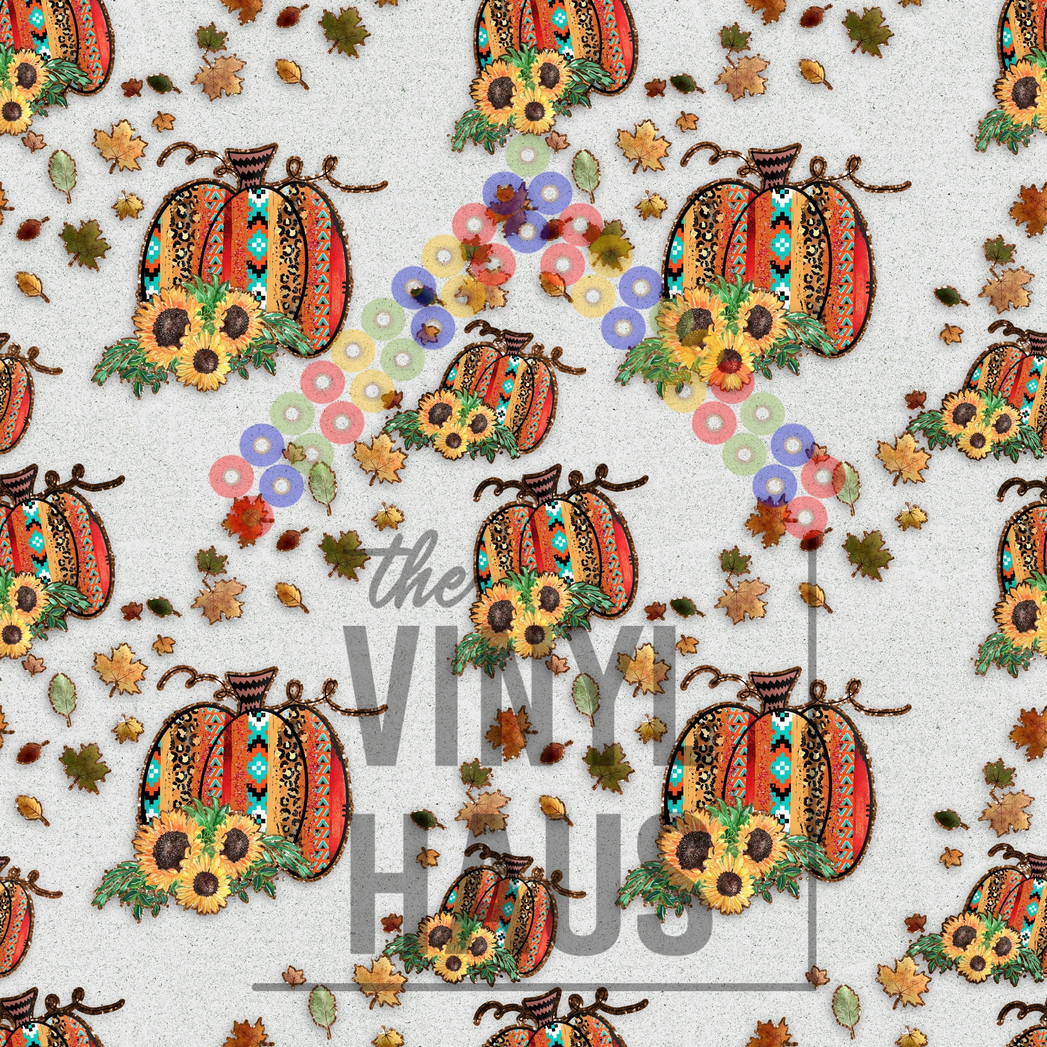 Serape Cheetah Pumpkins with Flowers Tan Background Pattern Vinyl 12" x 12" - The Vinyl Haus Main image