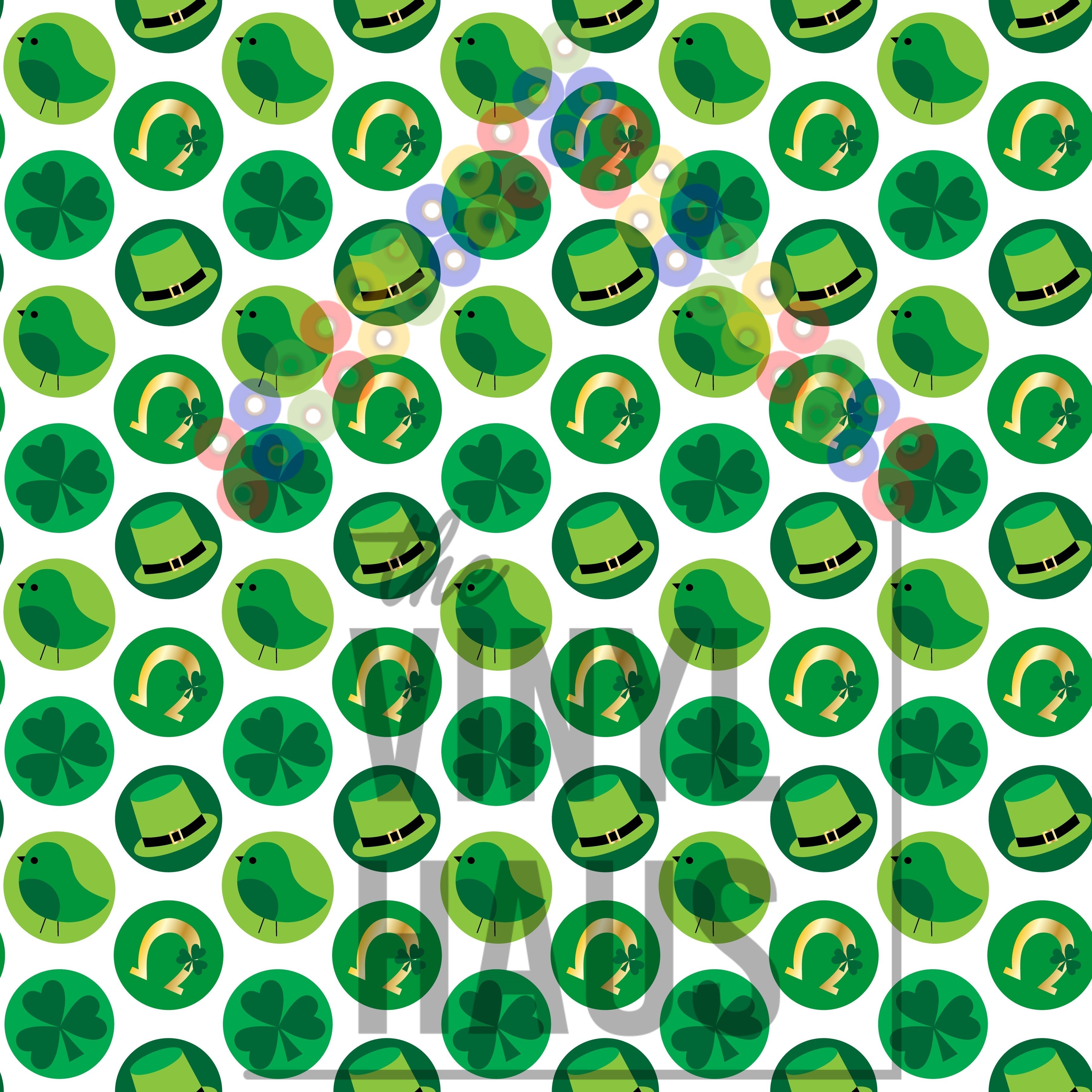 Lucky Horseshoe and Shamrocks Pattern Vinyl 12" x 12 - The Vinyl Haus
