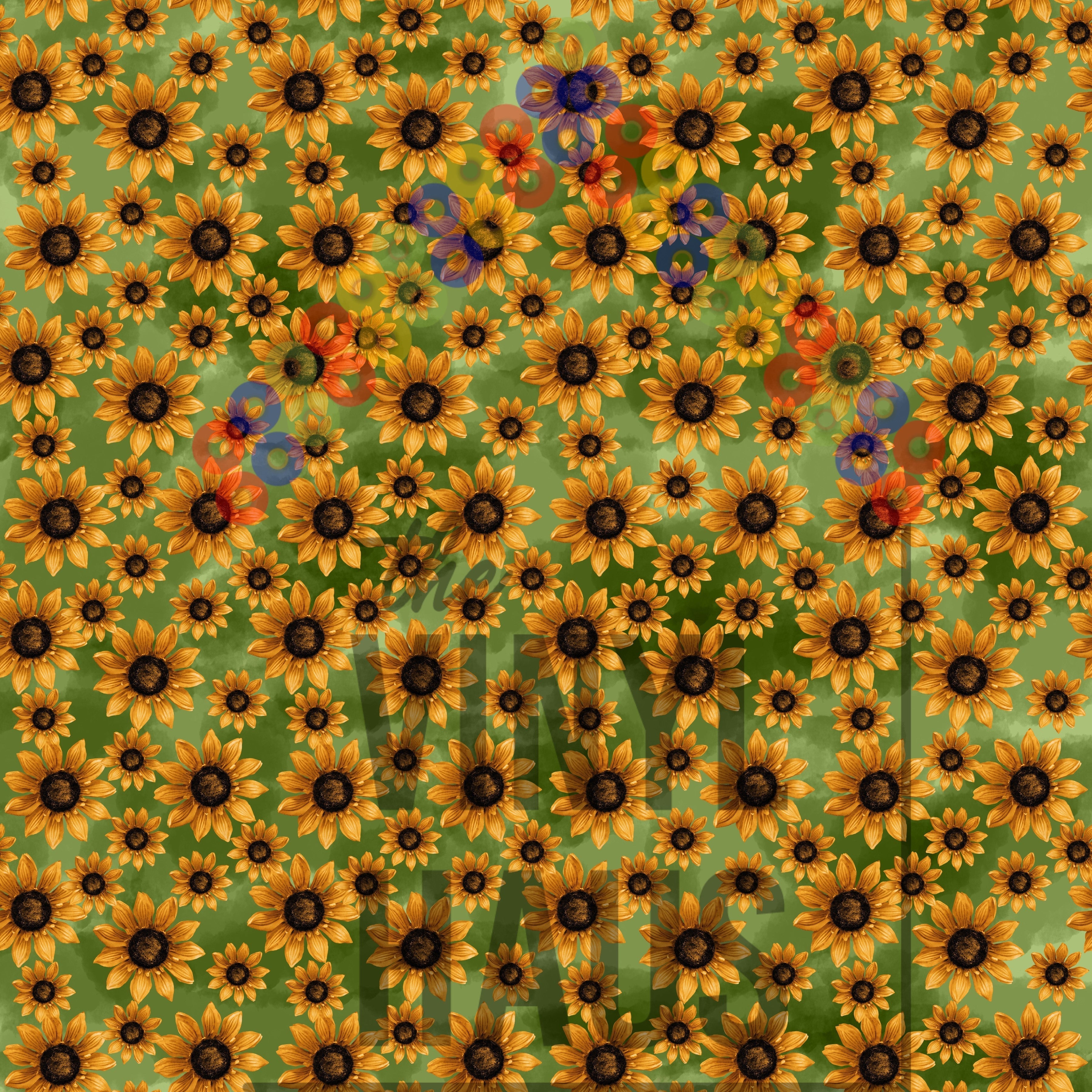 Sunflowers Green Background Pattern Vinyl 12" x 12" - The Vinyl Haus
