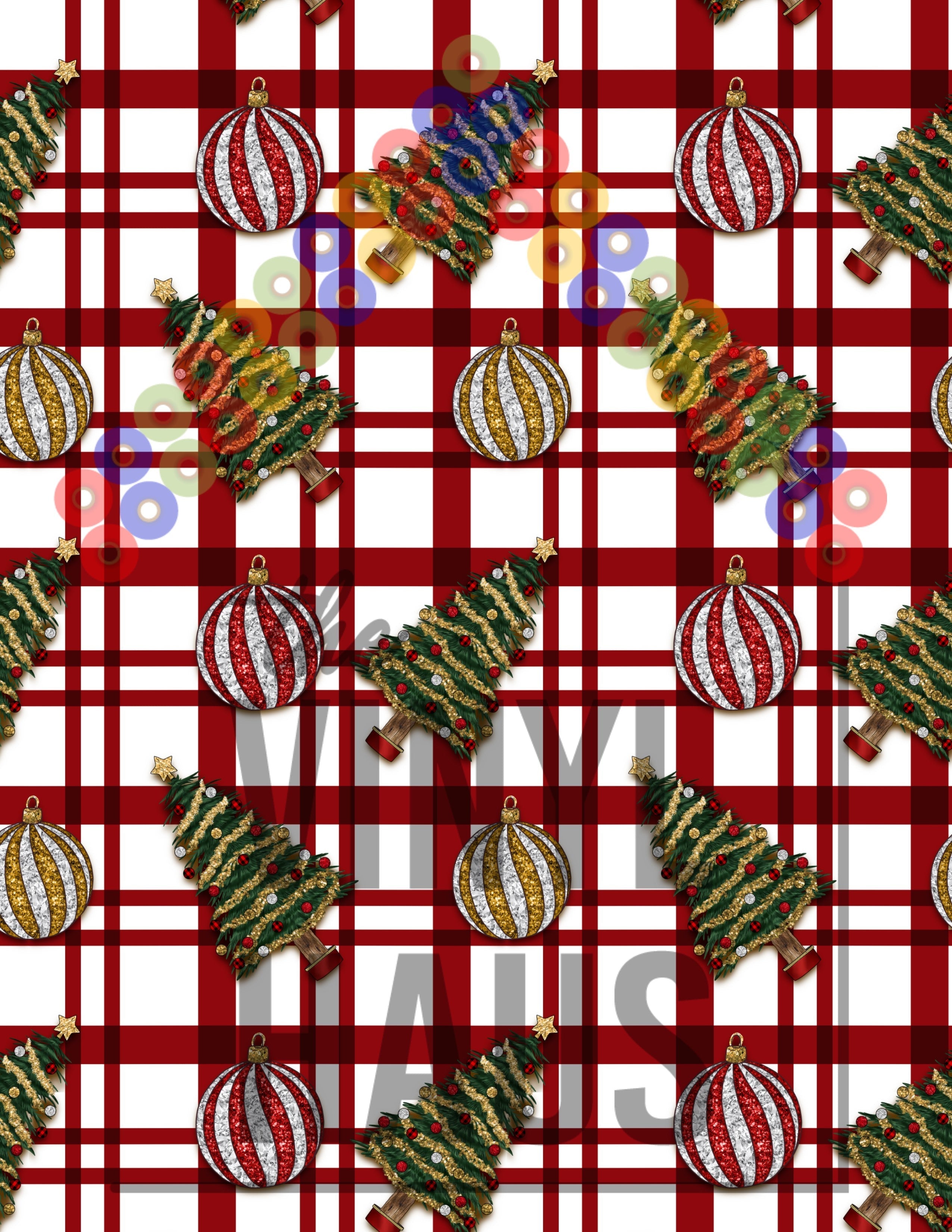 Christmas Trees and Ornaments Pattern Vinyl 12" x 9" - The Vinyl Haus Main image
