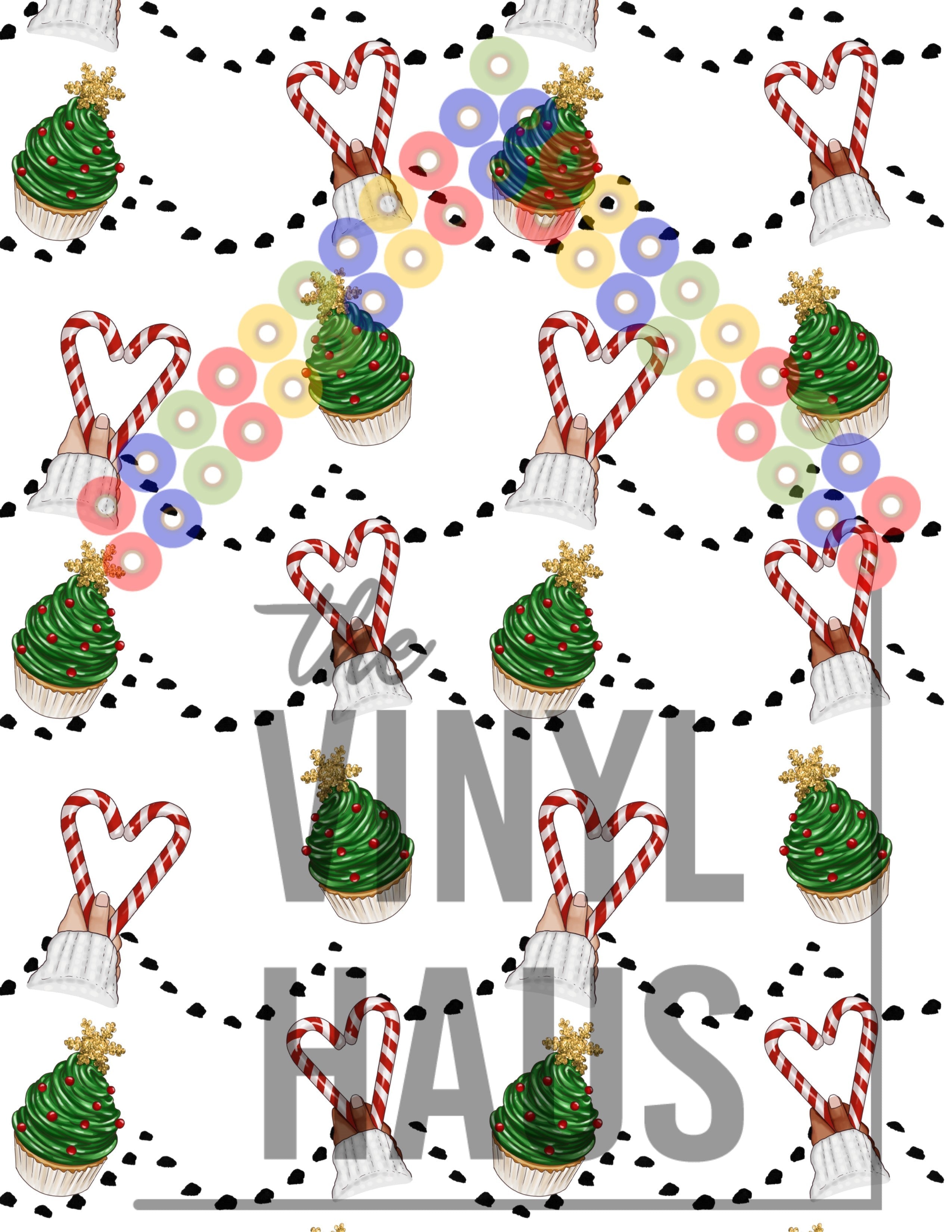 Candy Cane Hearts and Trees Pattern Vinyl 12" x 9" - The Vinyl Haus Main image