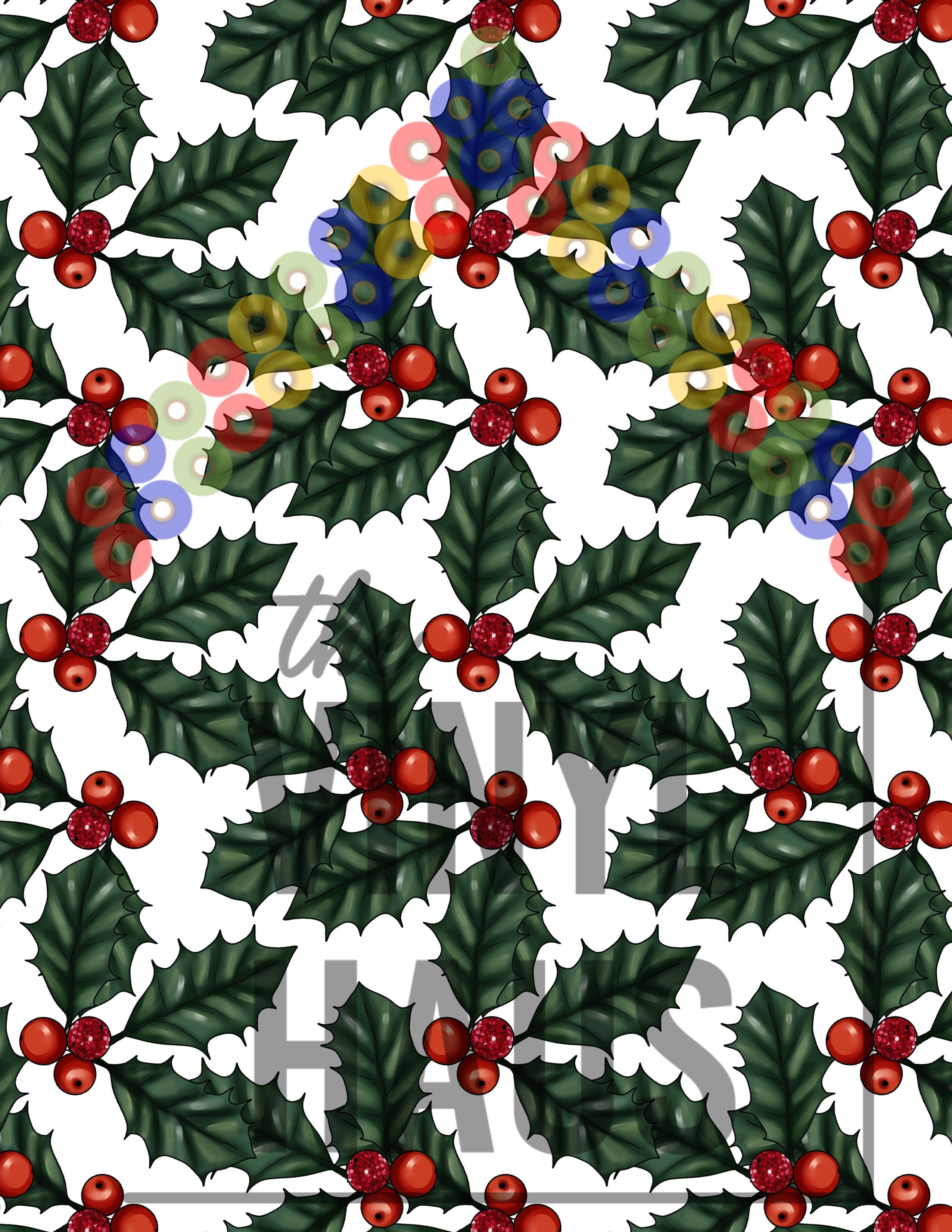 Holly Leaves and Berries Christmas Pattern Vinyl 12" x 9" - The Vinyl Haus Main image