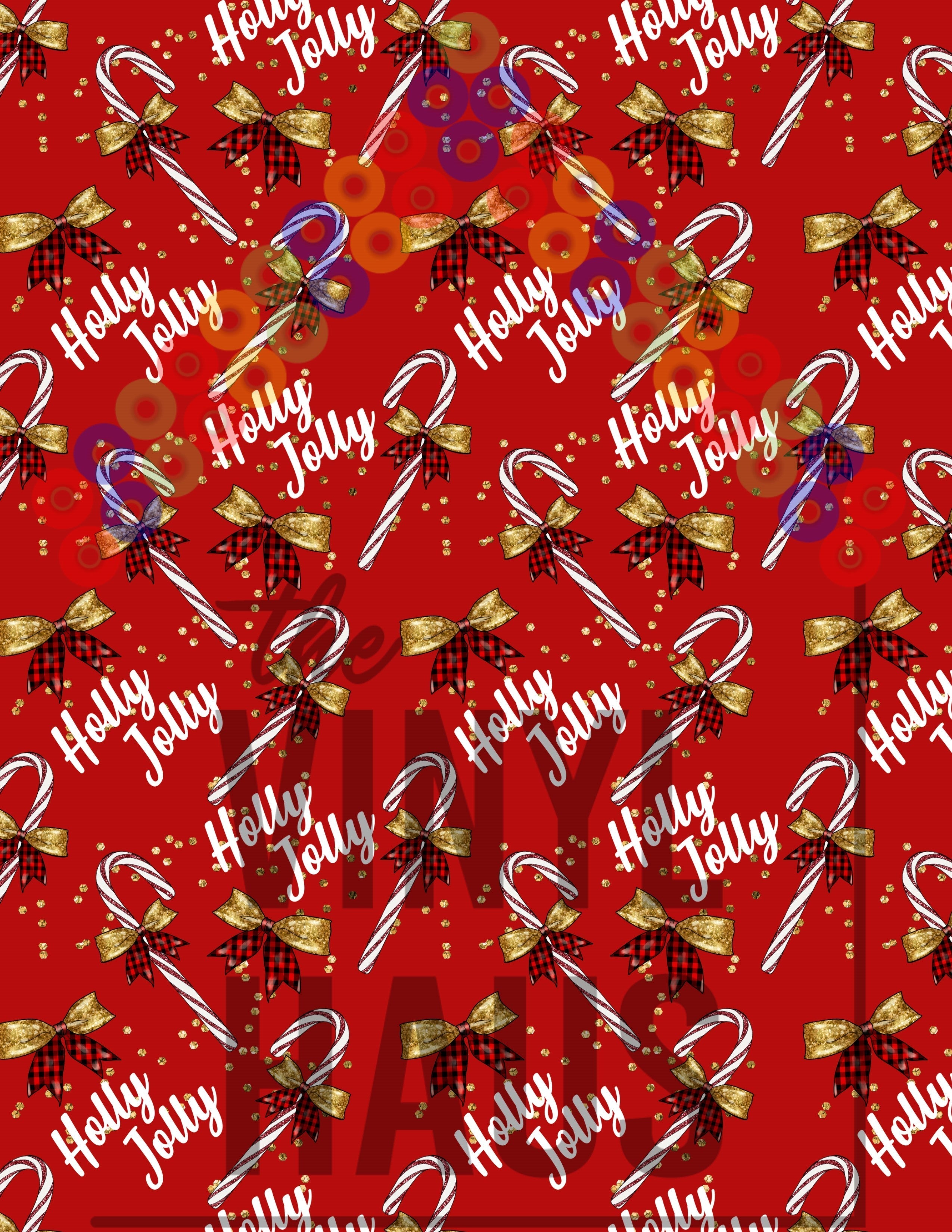 Holly Jolly Christmas with Candy Canes Pattern Vinyl 12" x 9" - The Vinyl Haus Main image