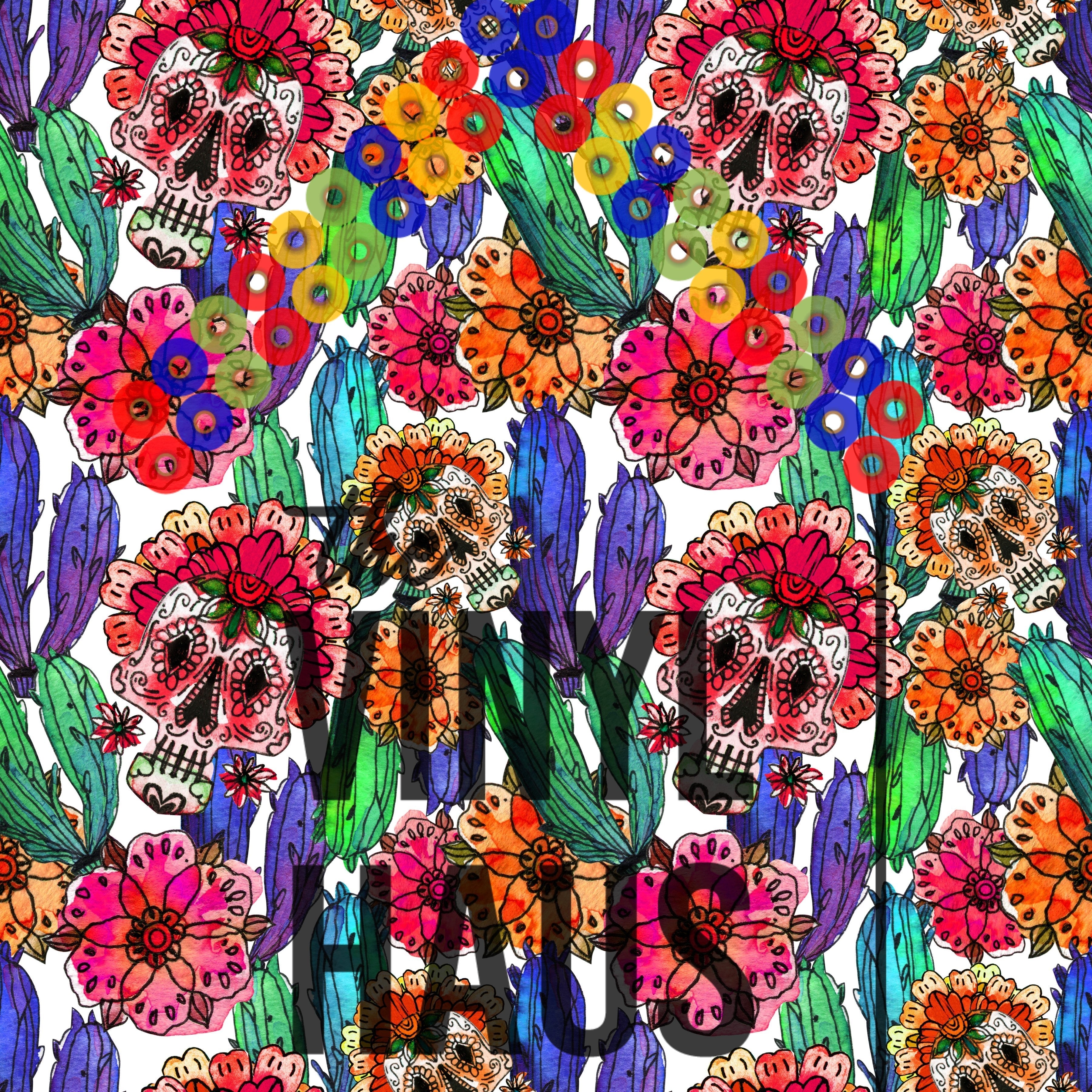 Sugar Skulls and Flowers Pattern Vinyl 12" x 12" - The Vinyl Haus Main image