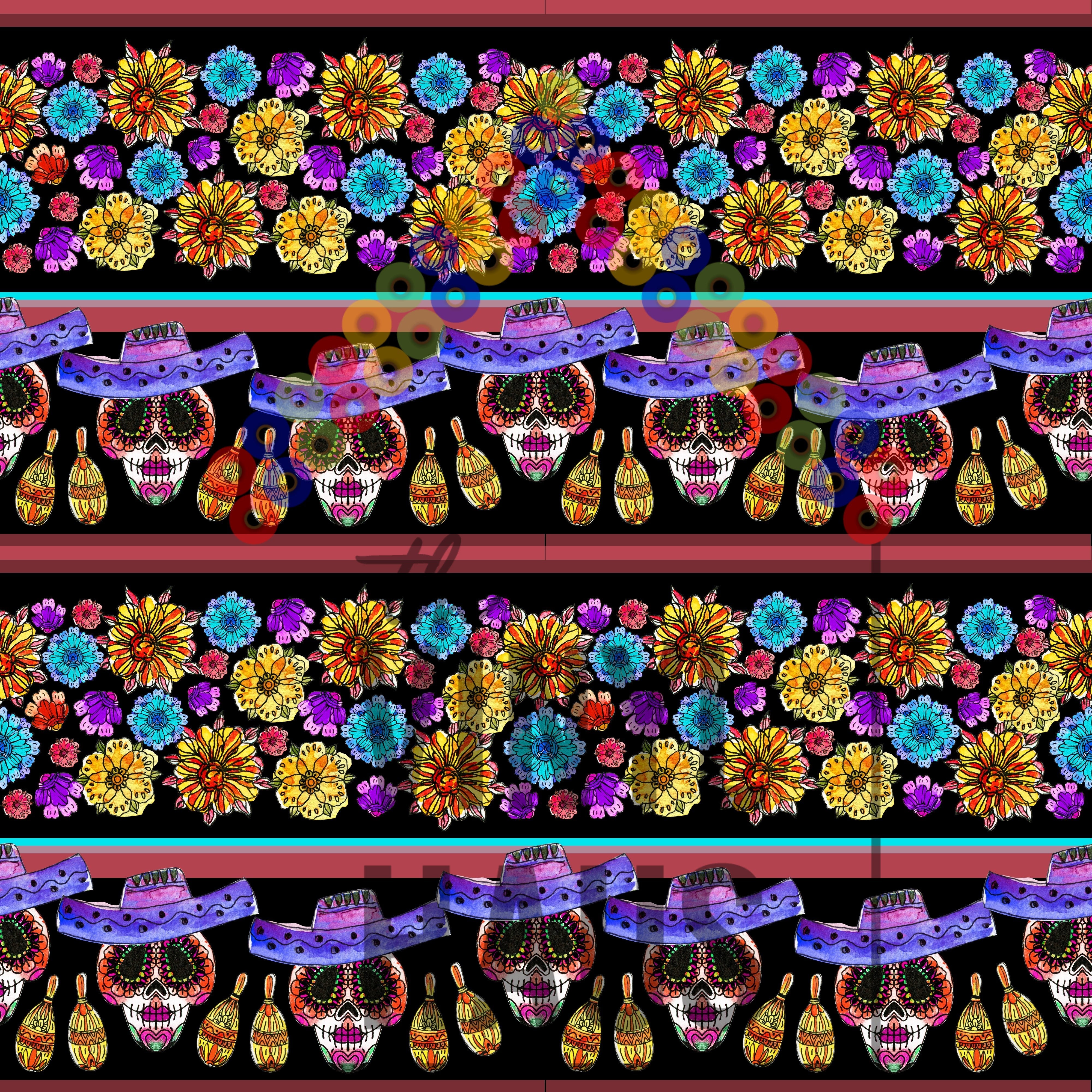 Sugar Skulls and Flowers Pattern Vinyl 12" x 12" - The Vinyl Haus Main image