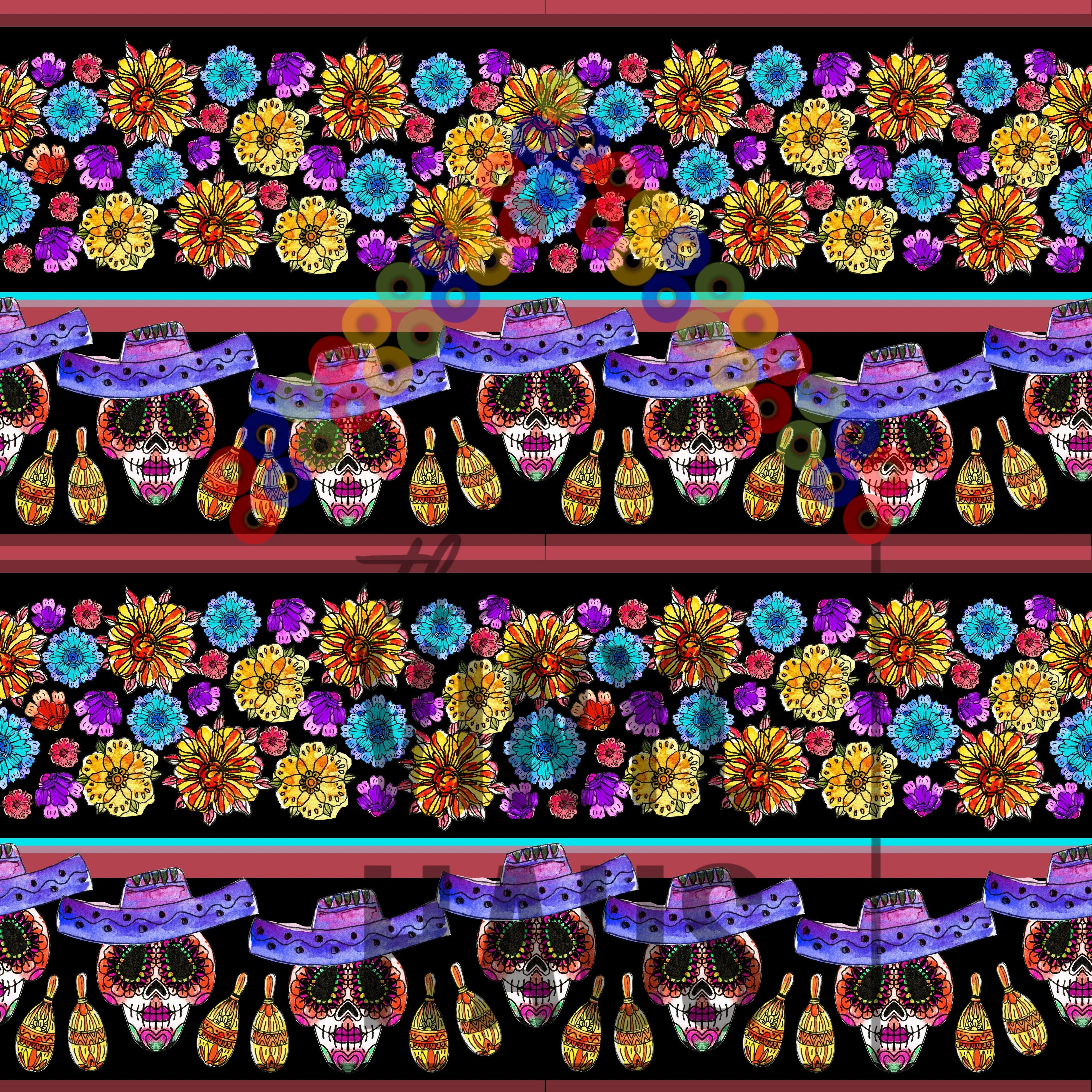 Sugar Skulls and Flowers Pattern Vinyl 12" x 12" - The Vinyl Haus