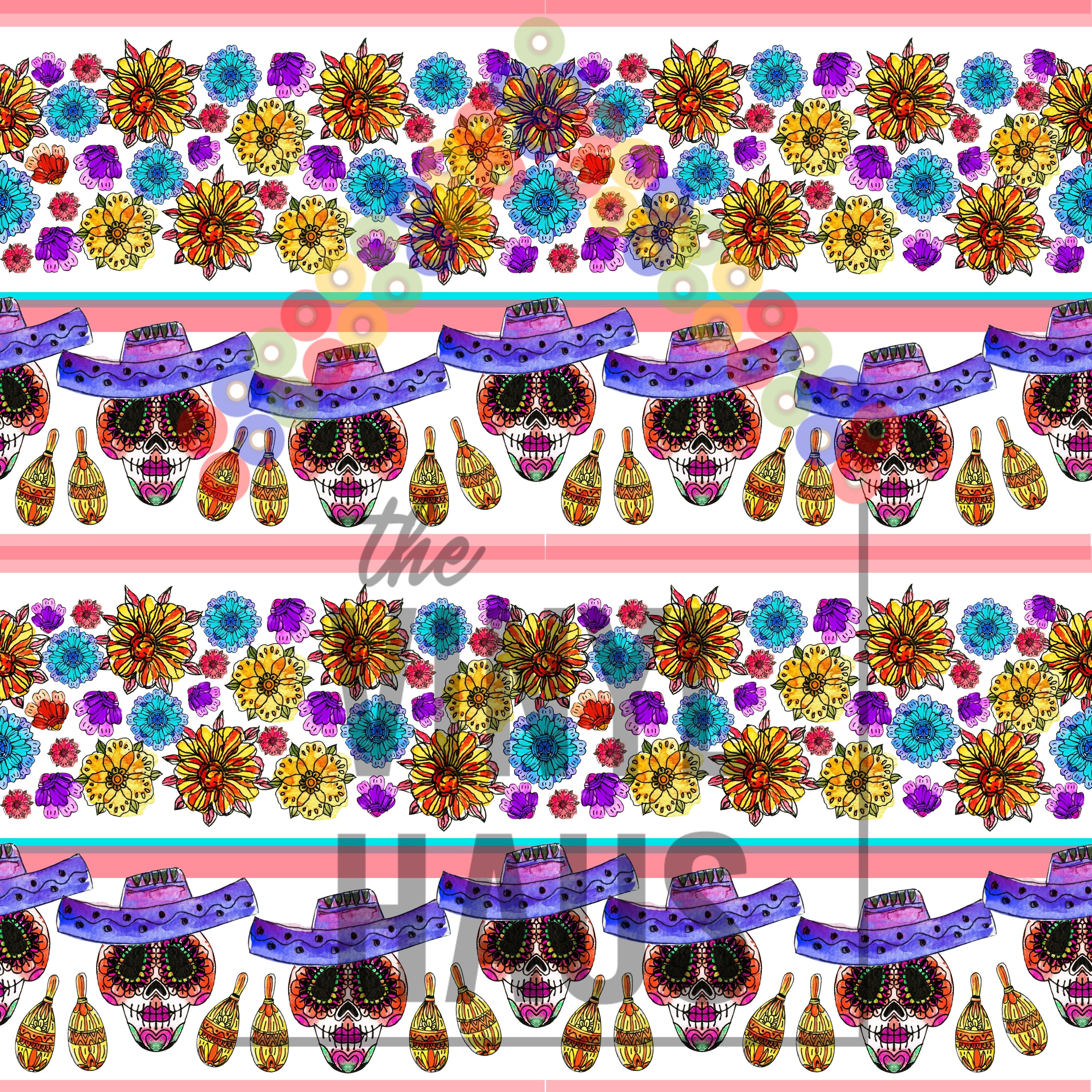 Sugar Skulls and Flowers Pattern Vinyl 12" x 12" - The Vinyl Haus Main image