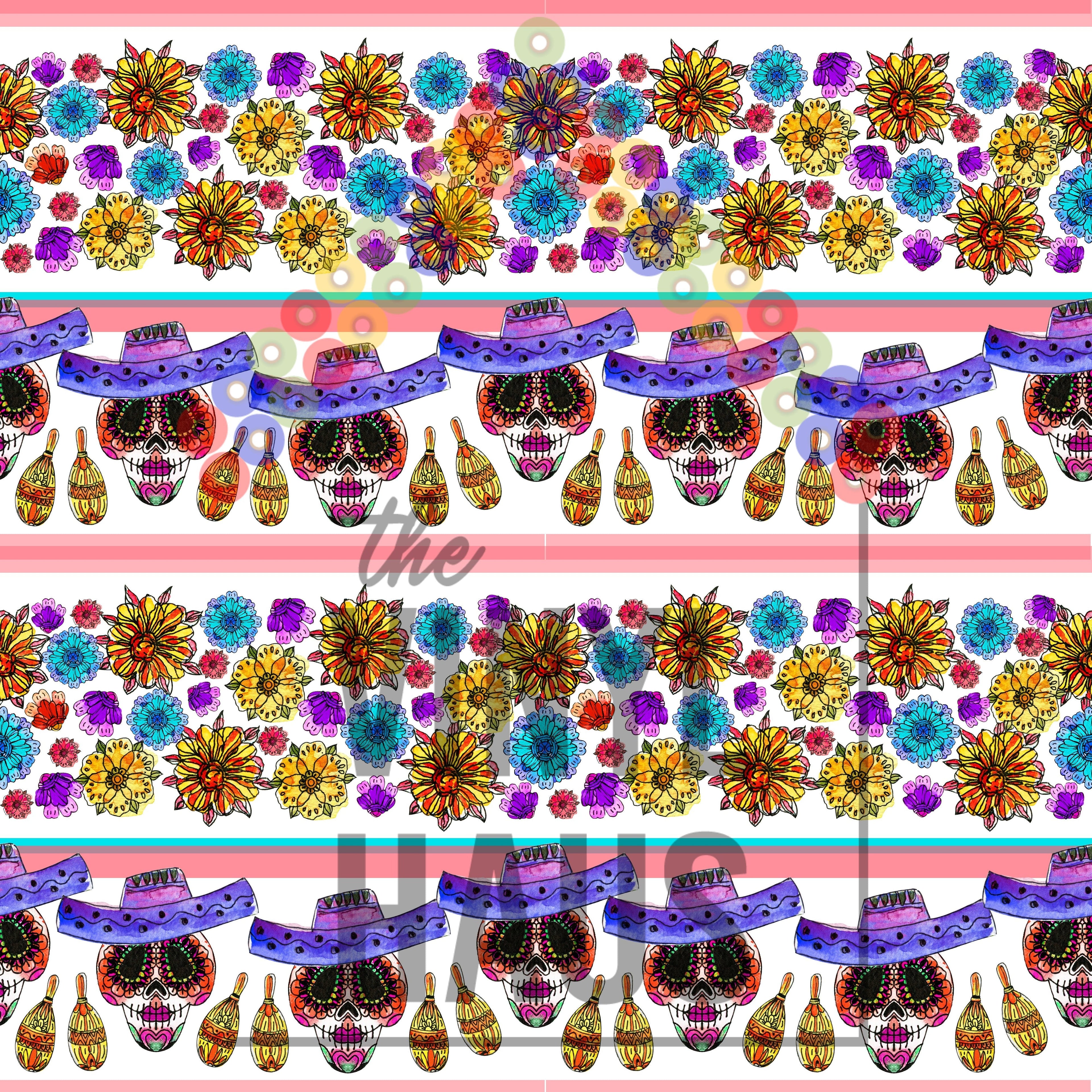 Sugar Skulls and Flowers Pattern Vinyl 12" x 12" - The Vinyl Haus