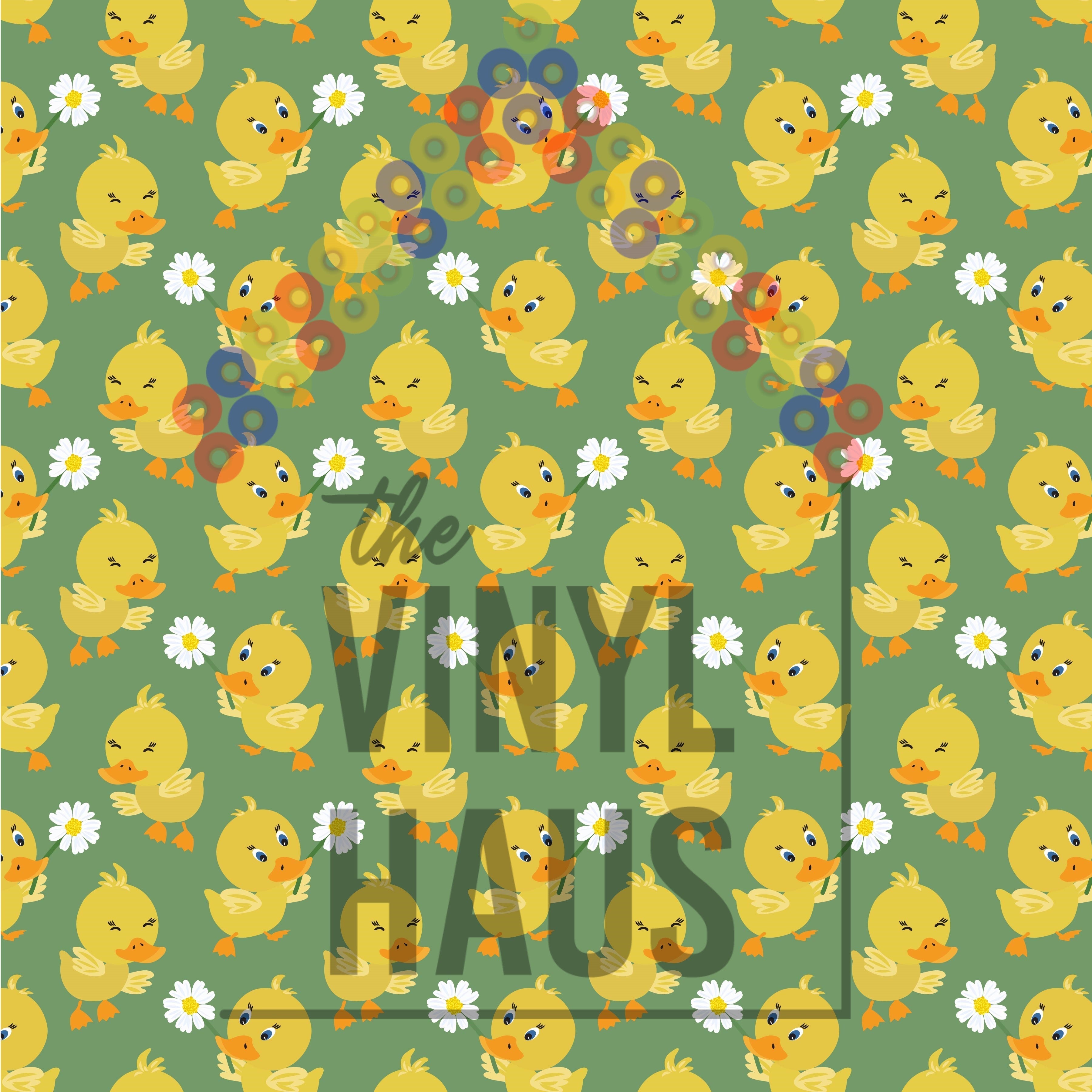 Ducks and Daisies Green Background Pattern Vinyl 12" x 12" - The Vinyl Haus
