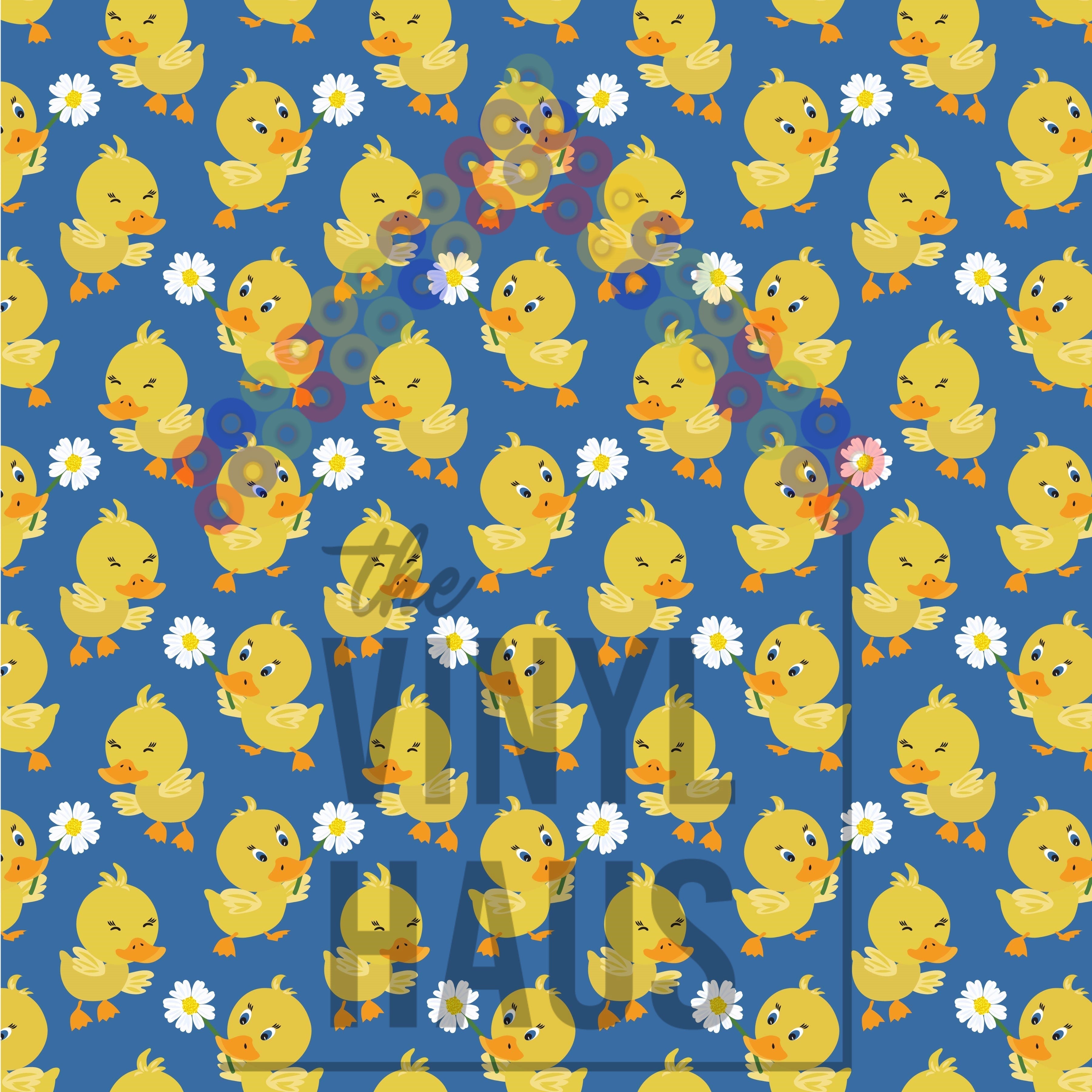 Ducks and Daisies Blue Background Pattern Vinyl 12" x 12" - The Vinyl Haus Main image