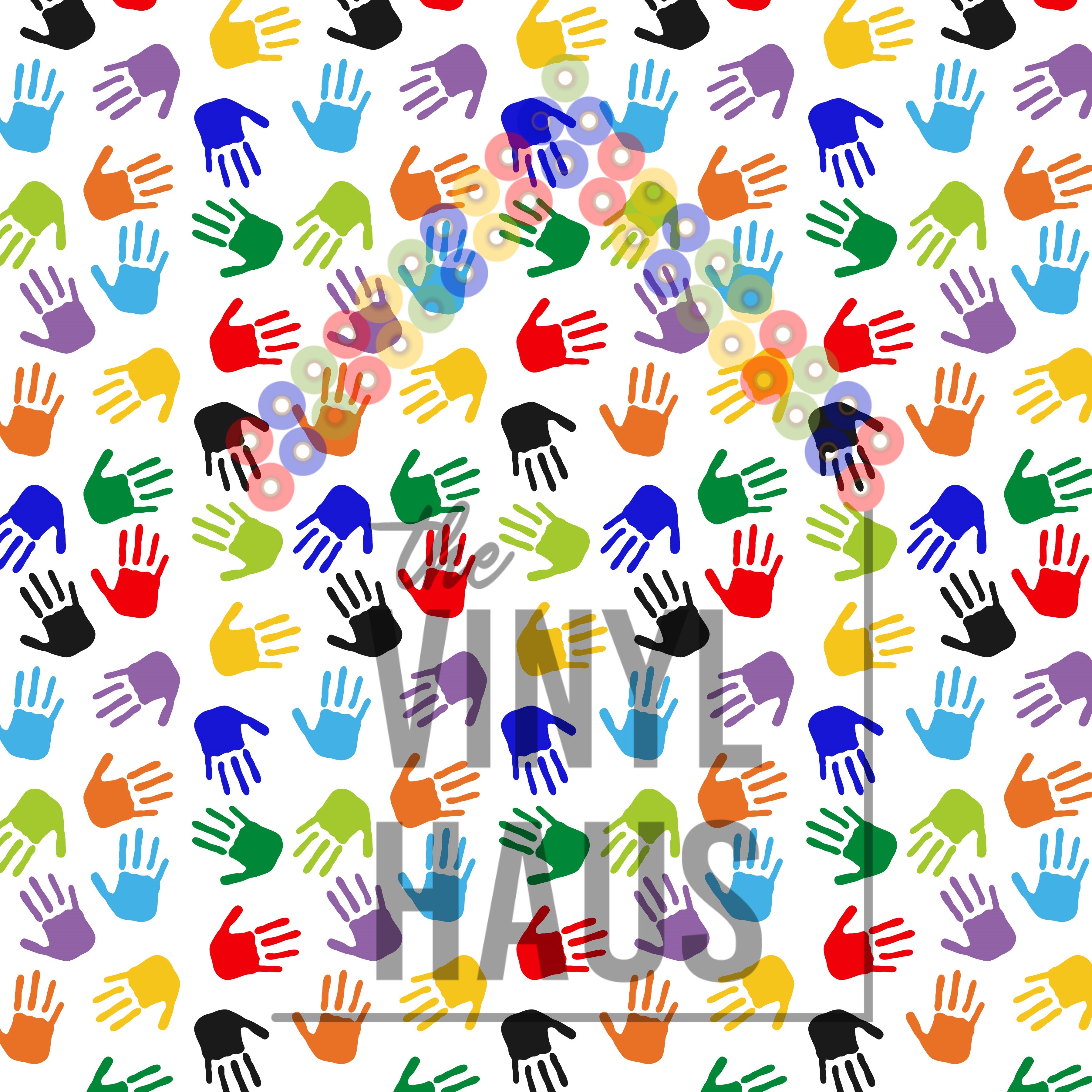 Handprints White Background Pattern Vinyl 12" x 12" - The Vinyl Haus Main image