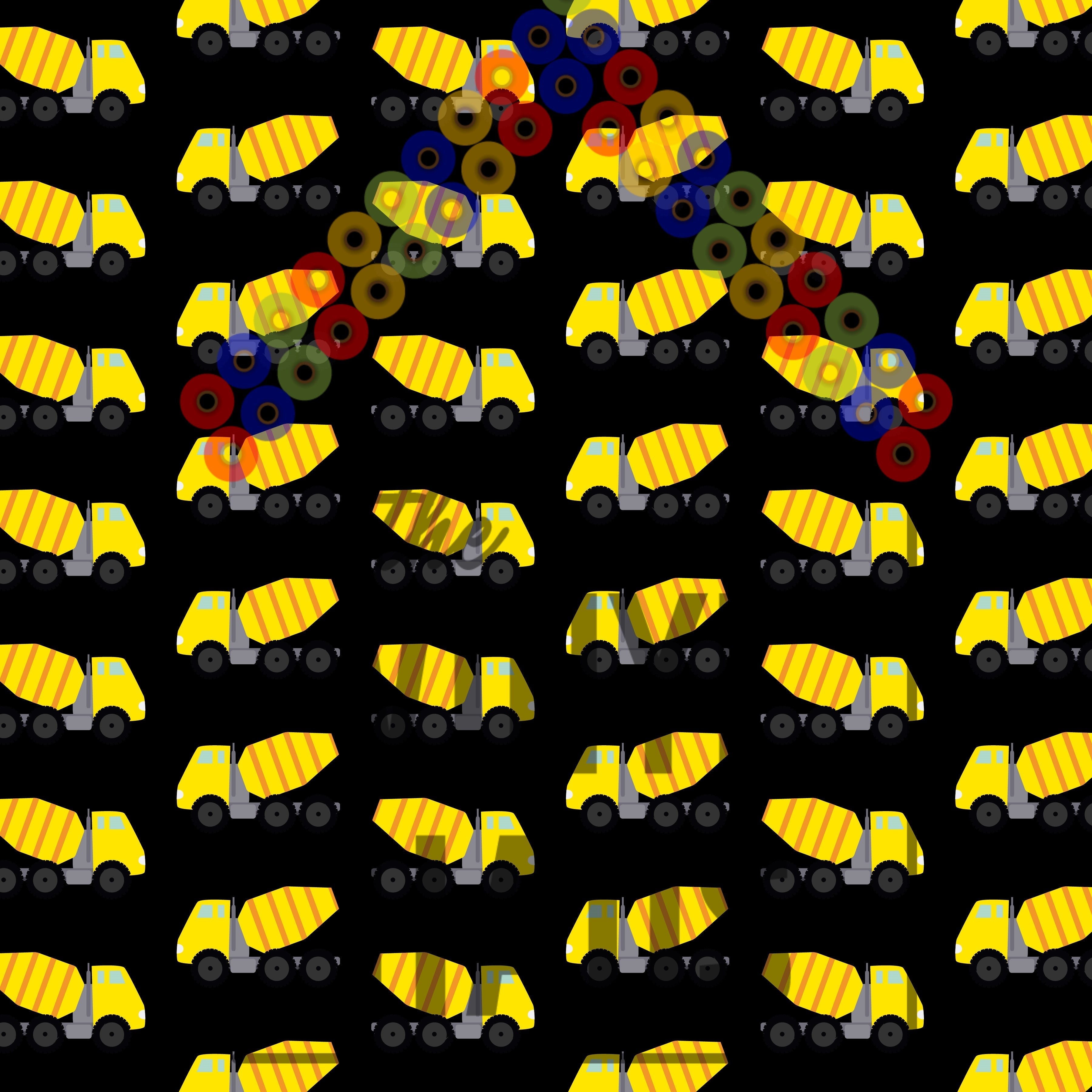 Construction Trucks Black Background Pattern Vinyl 12" x12" - The Vinyl Haus