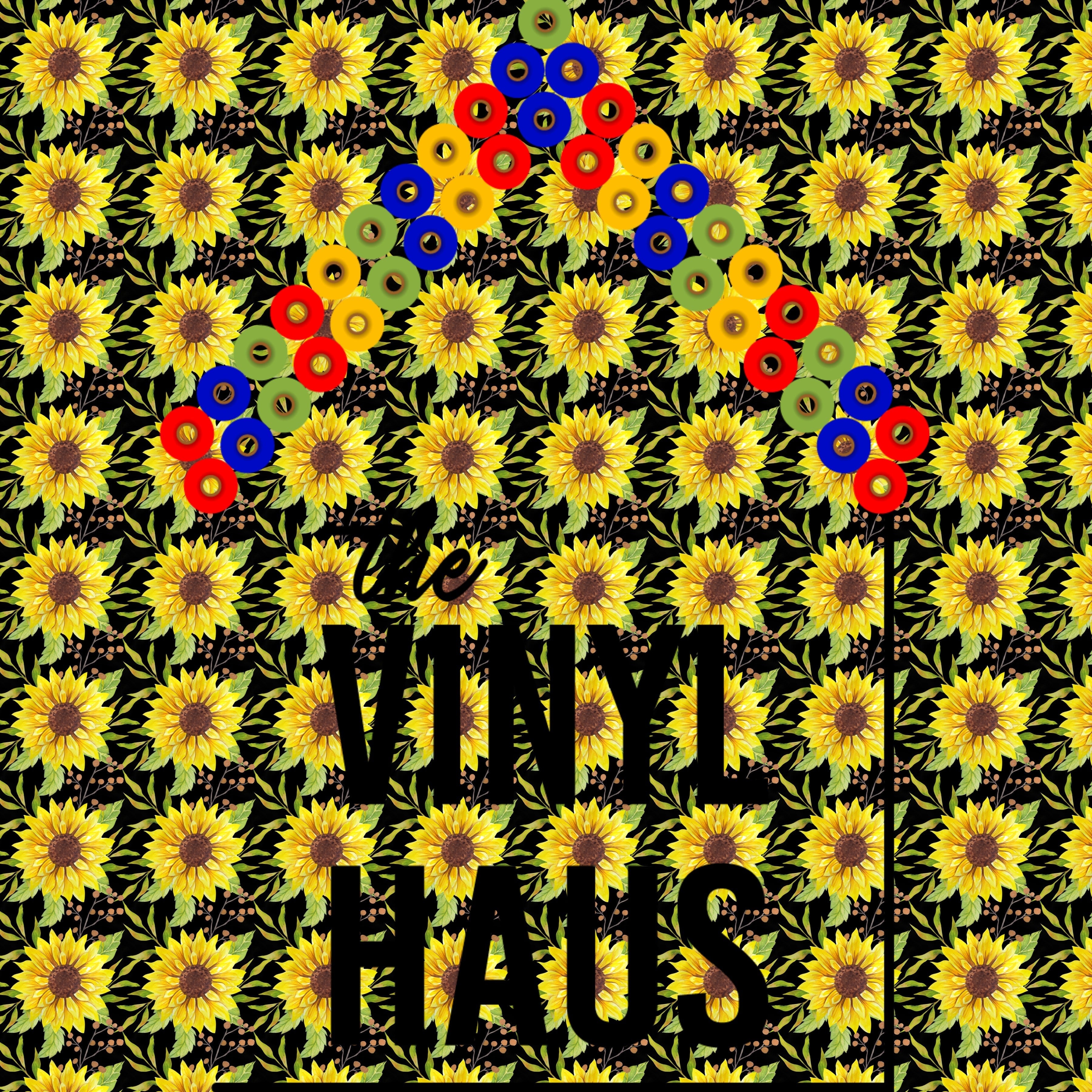 Sunflowers Black Background Pattern Vinyl 12" x 12" - The Vinyl Haus Main image