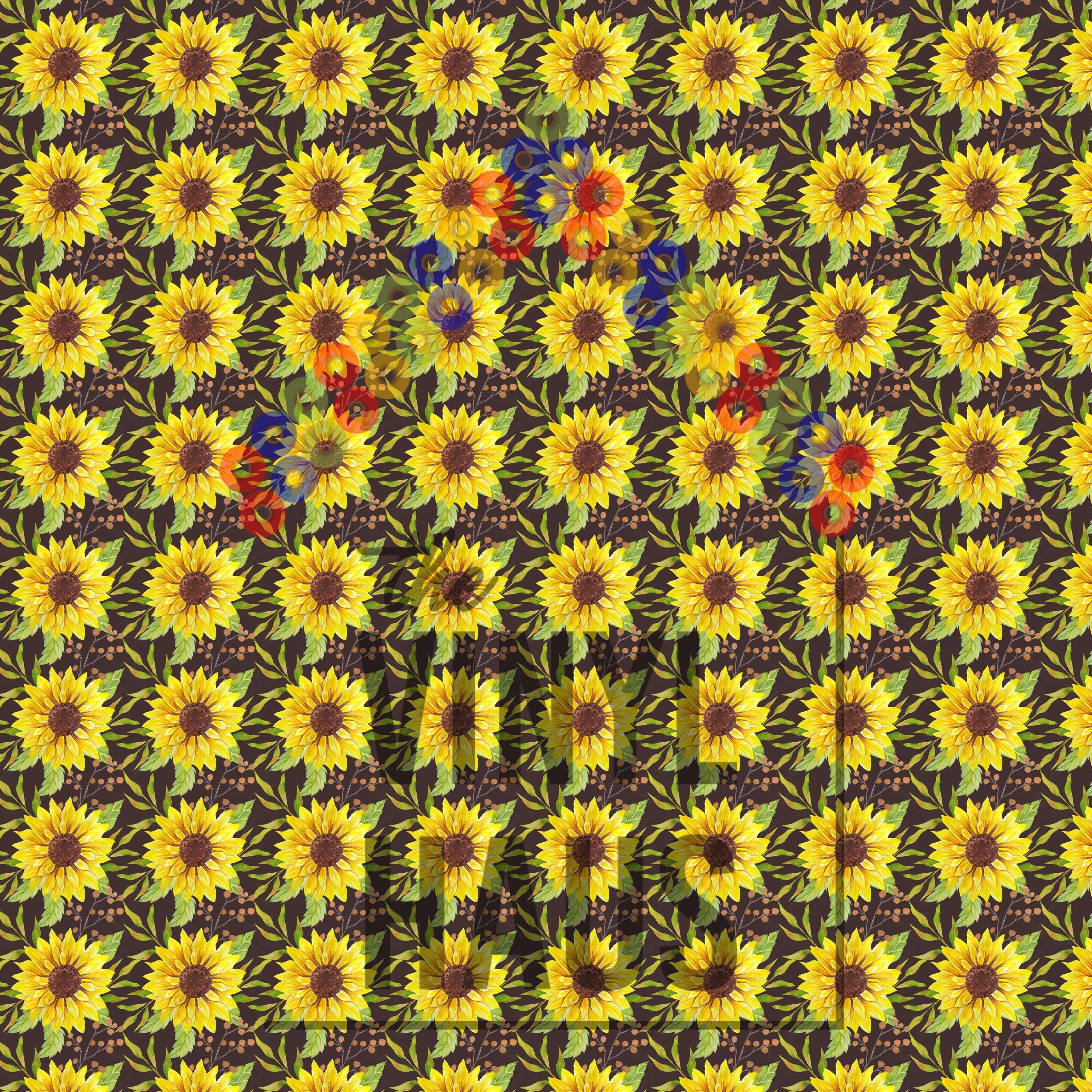 Sunflowers Brown Background Pattern Vinyl 12" x 12" - The Vinyl Haus Main image