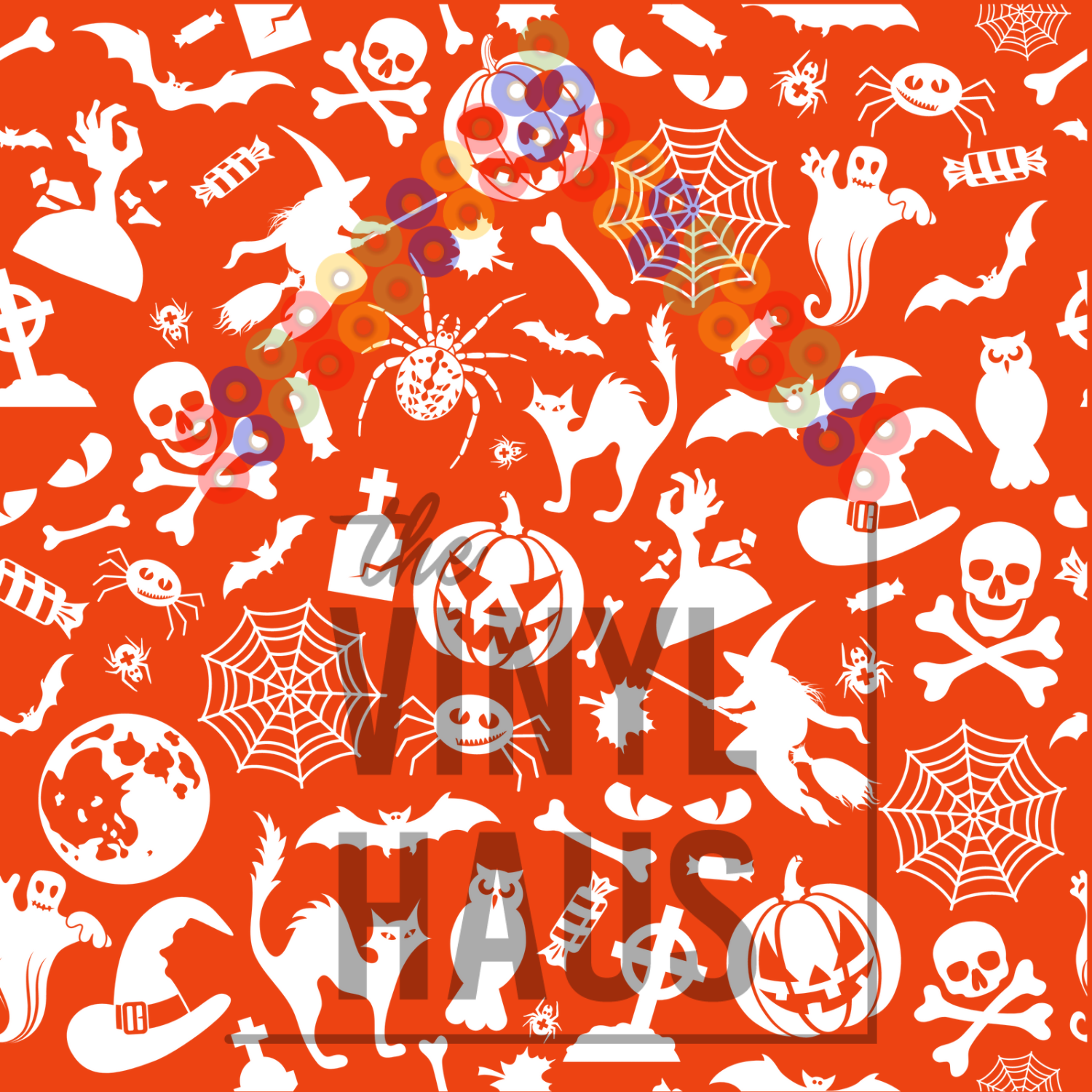 All Things Halloween Orange Background Pattern Vinyl 12" x 12" - The Vinyl Haus Main image