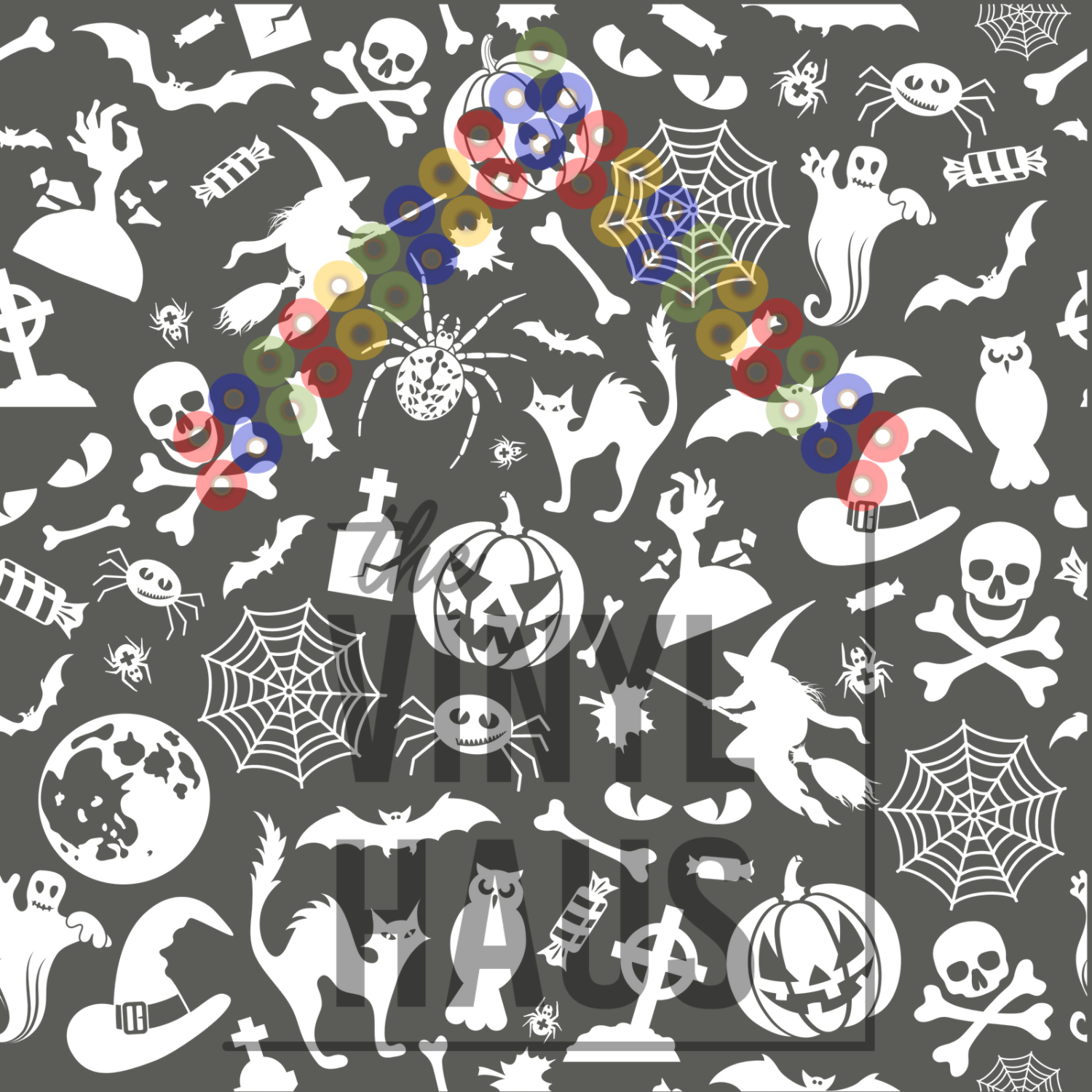 All Things Halloween Grey Background Pattern Vinyl 12" x 12" - The Vinyl Haus Main image
